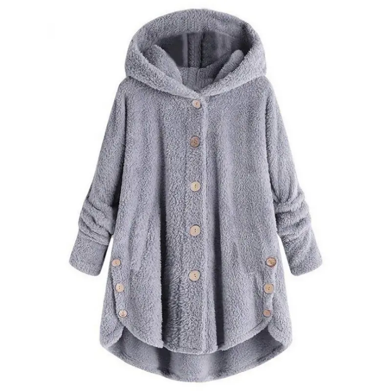 Women's 2026 Winter European-American Plush Round Neck Coats - Thick, Warm, Breathable, Irregular Solid Color Button Sports Outerwear, Female Casual Athletic Outdoor Wear Top