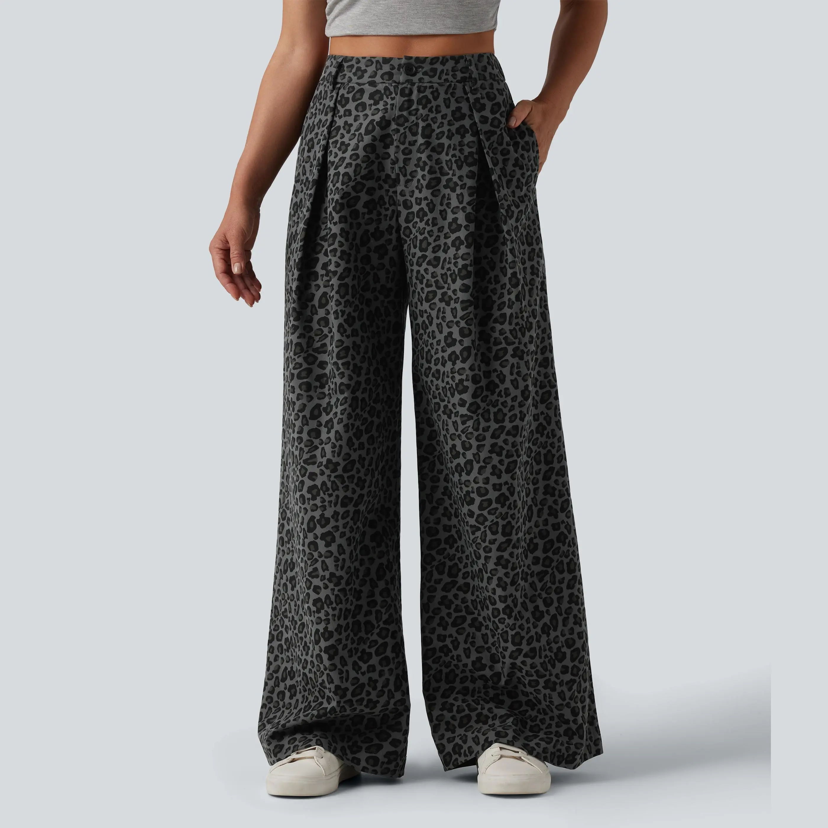 Women’s Leopard Print Cropped Wide-Leg Pants – Relaxed Casual Trousers