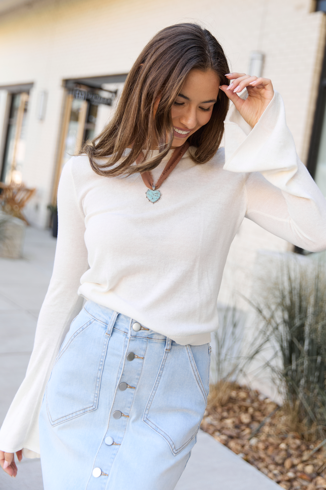 Cream Bell Sleeve Knit Top SALE