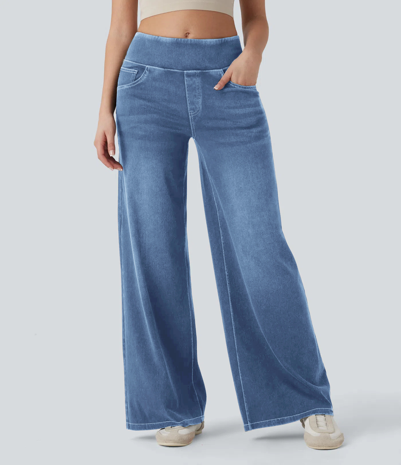 LADIES 360 STRETCHY WIDE LEG HIGH WAIST COTTON JEANS BREATHABLE COTTON SUPER STRTETCH FITS 3 SIZES FROM SIZE 8-24 PLUS SIZE LADIES JEANS