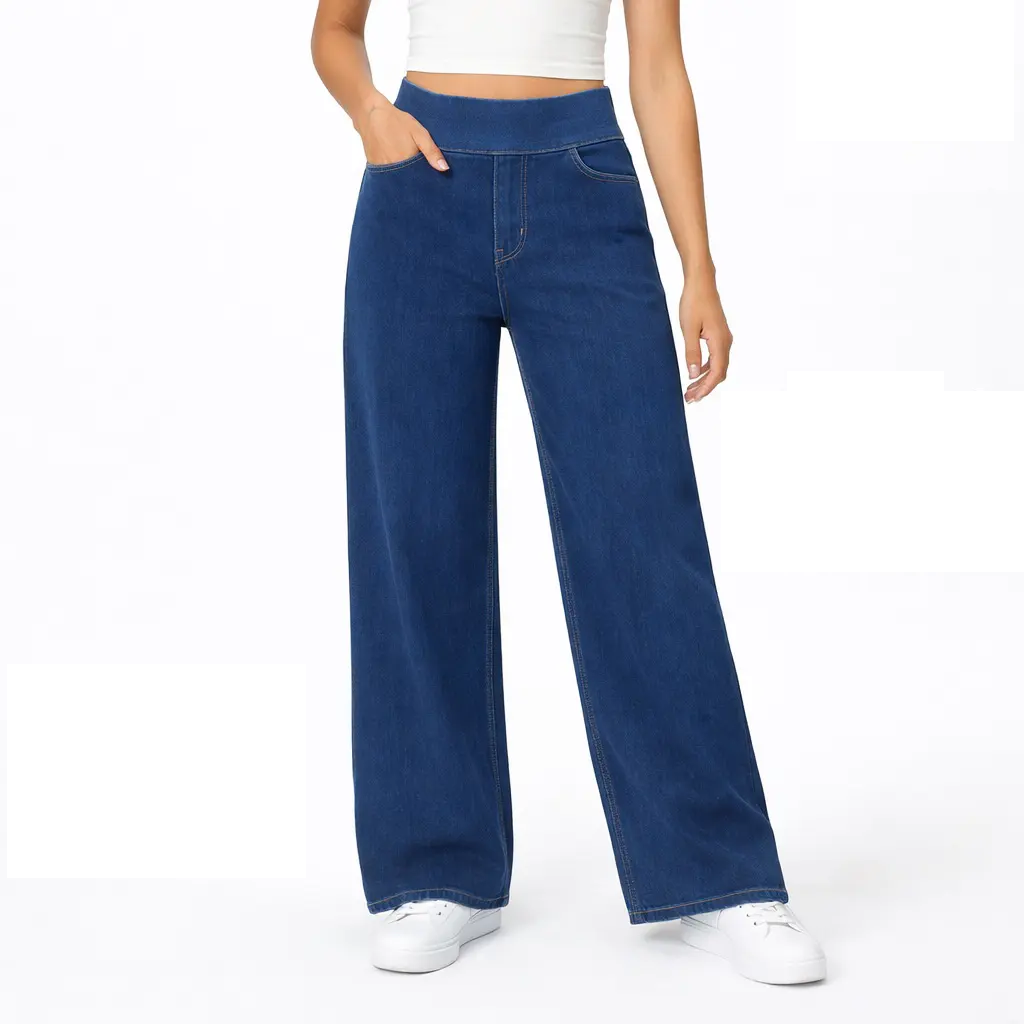 LADIES 360 STRETCHY WIDE LEG HIGH WAIST COTTON JEANS BREATHABLE COTTON SUPER STRTETCH FITS 3 SIZES FROM SIZE 8-24 PLUS SIZE LADIES JEANS