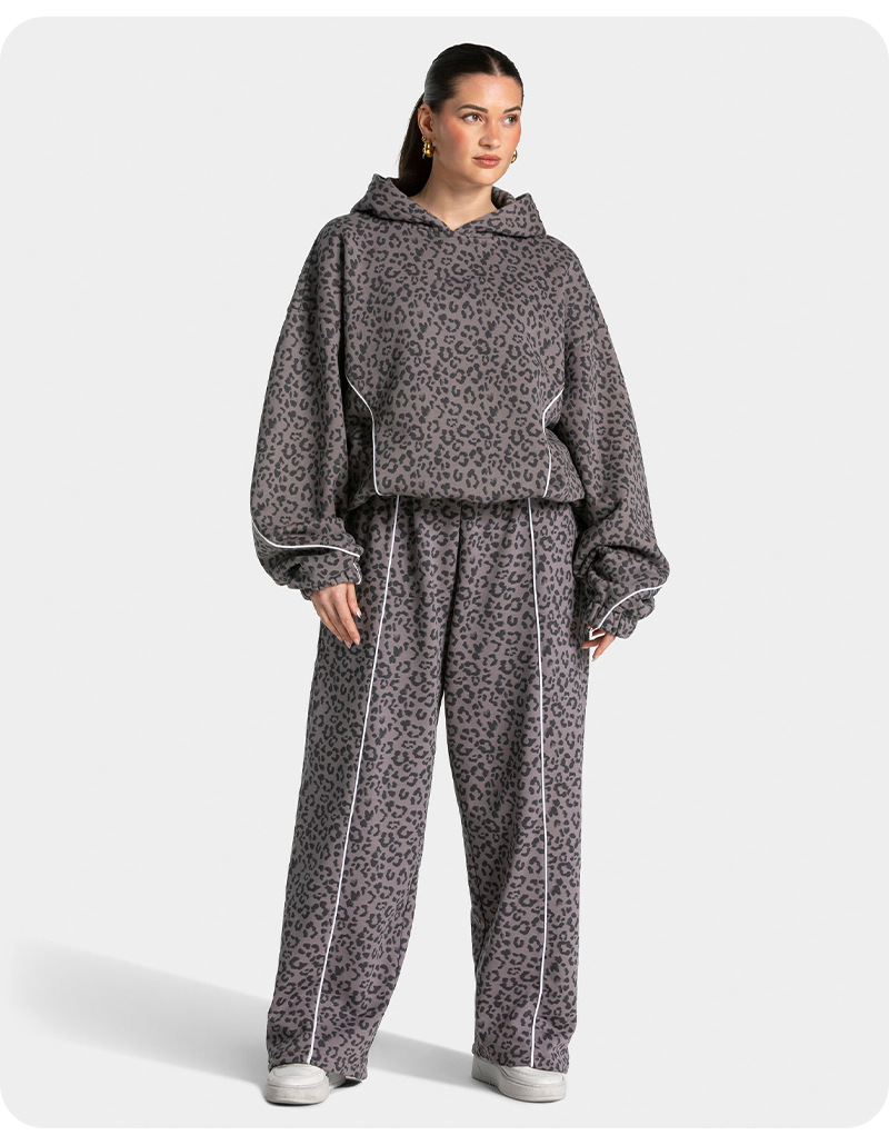 Women’s New Leopard Print Hooded Sportswear Set – Quick-Dry, Breathable & Relaxed 