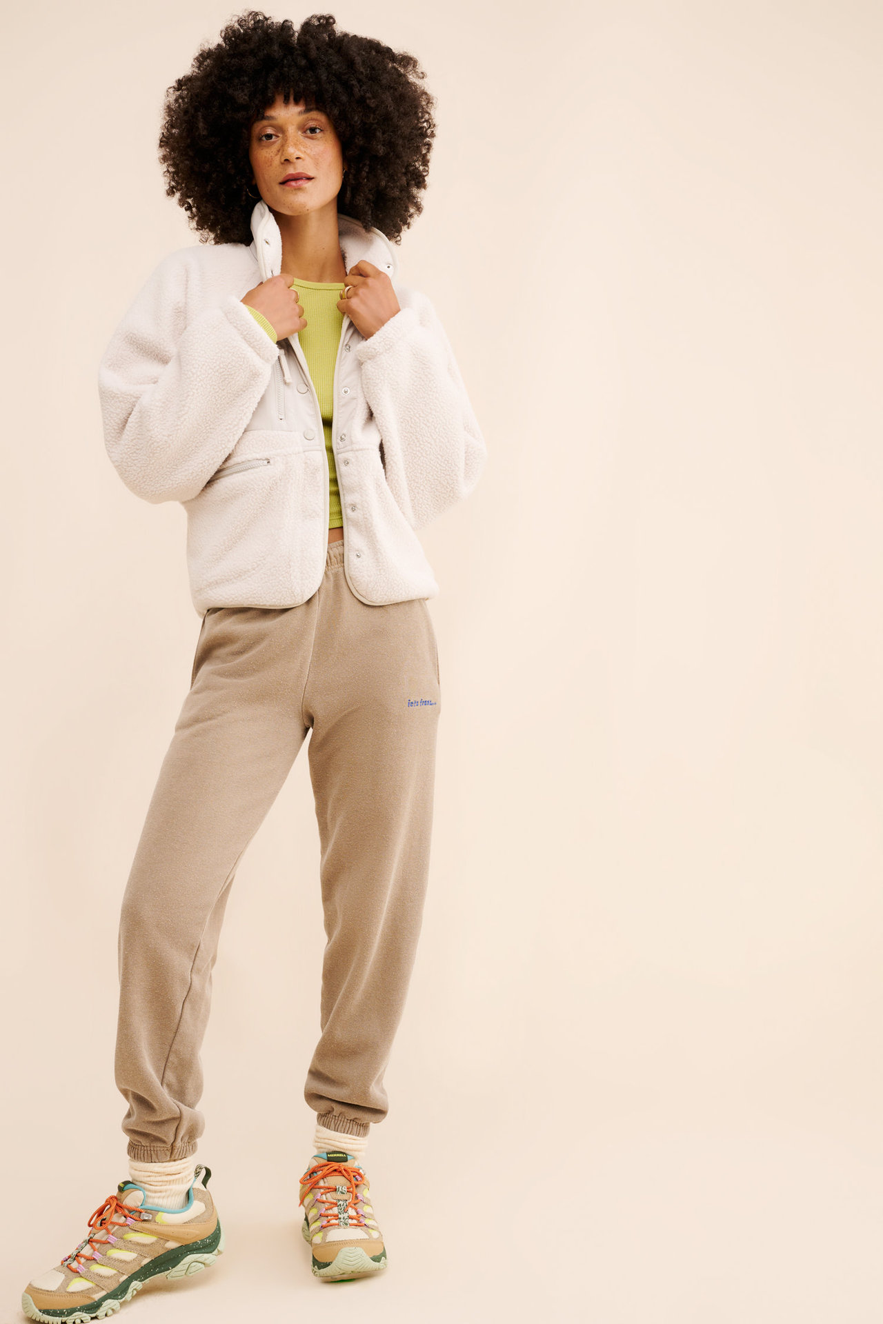 Women’s Color-Block Fleece Jacket with Stand Collar, Zipper & Snap Closure