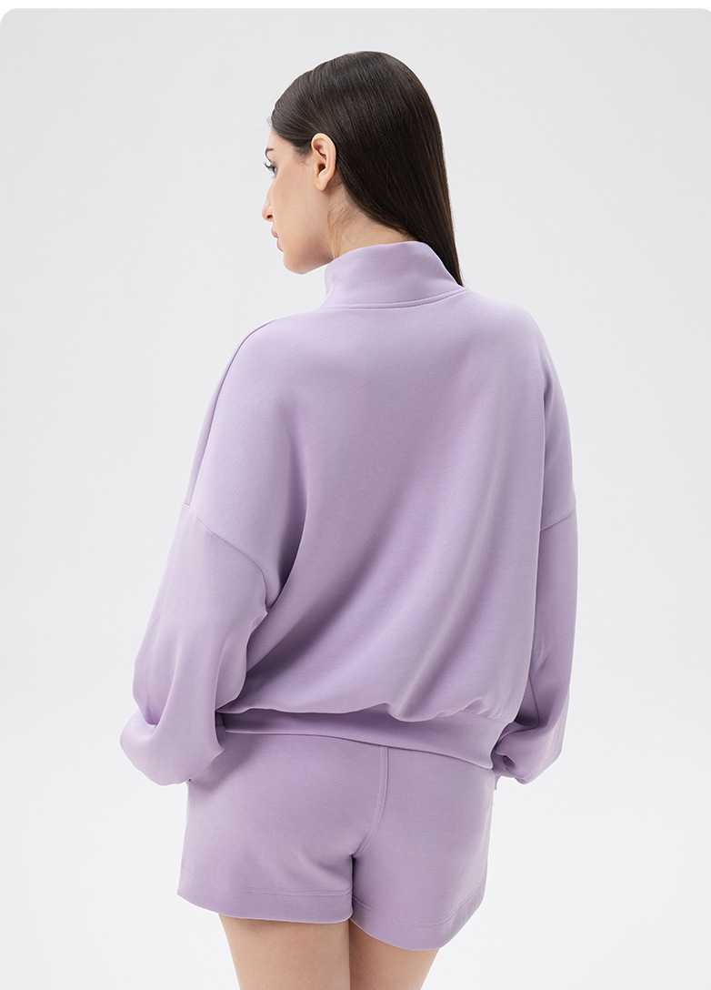 Women’s Autumn/Winter Mock Neck Sweatshirt – Loose Fit Modal Top for Yoga, Running, Casual & Outdoor Wear