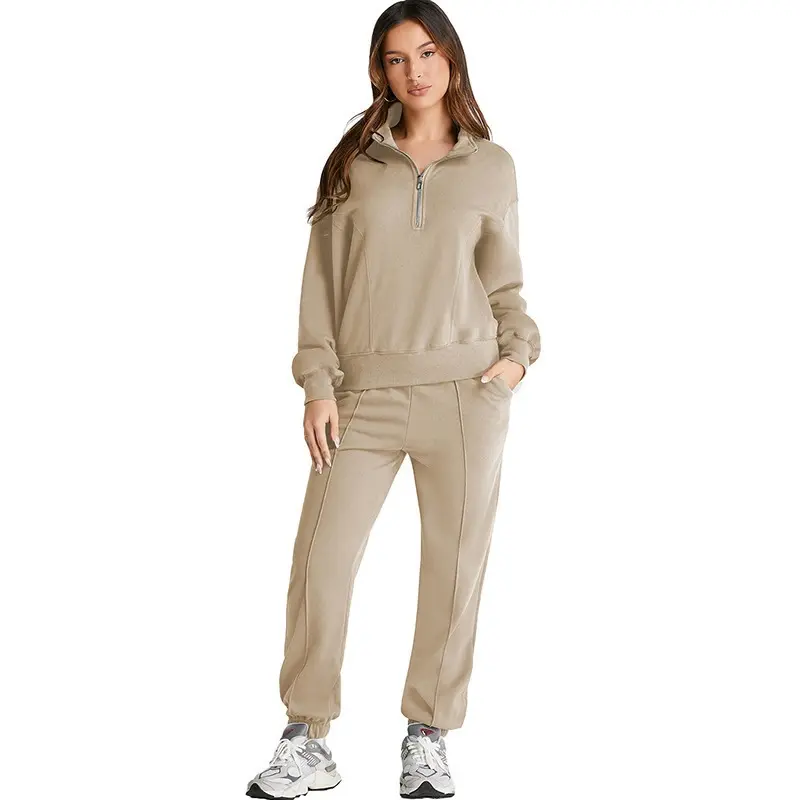 Women Solid Hoodie Tracksuit Long Sleeve Two Piece Casual Sweatsuit Set
