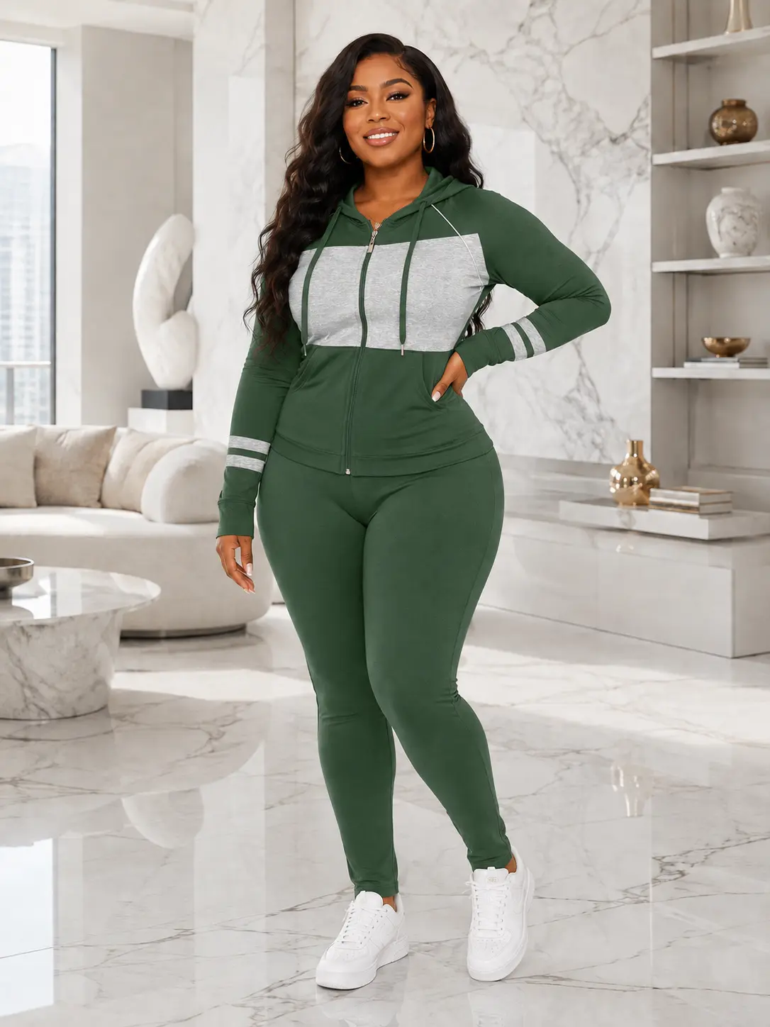Women’s Casual Hooded Jacket & Trousers Set – Autumn/Winter