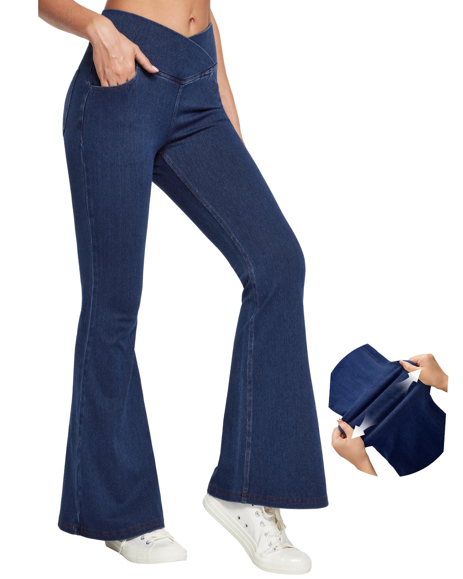  LADIES 360 STRETCHY WIDE LEG HIGH WAIST COTTON JEANS BREATHABLE COTTON SUPER STRTETCH FITS 3 SIZES FROM SIZE 8-24 PLUS SIZE LADIES JEANS
