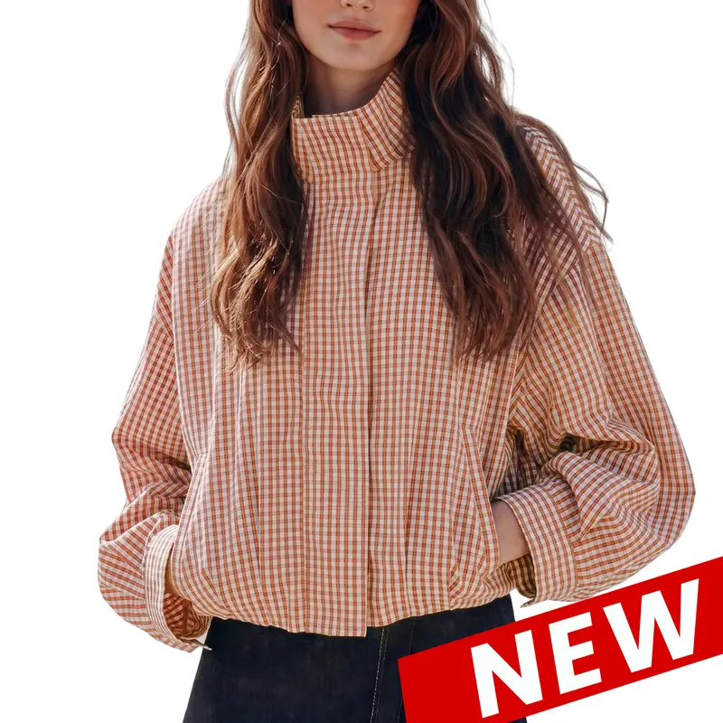 Women's Gingham Plaid Cropped Zip Jacket