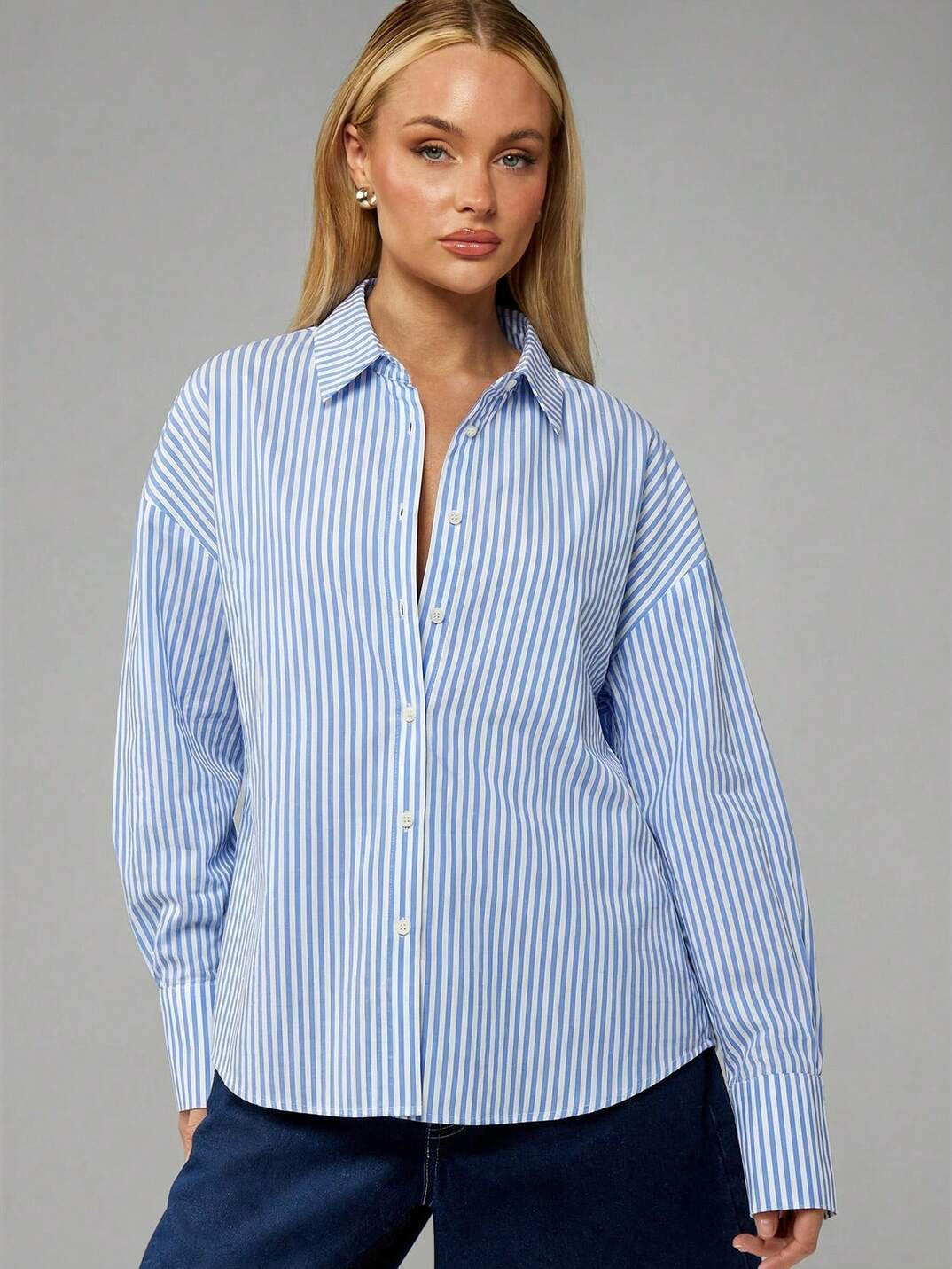 Women’s Vintage  Striped Oversized Button-Up Shirt