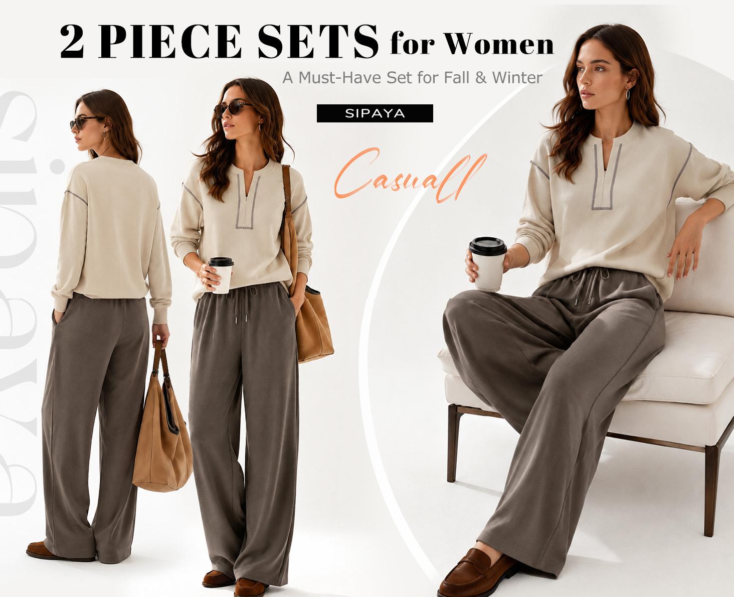 Women's WIHOLL 2-Piece Casual Lounge Set, Fashion Fall Outfits Pants & Top Set