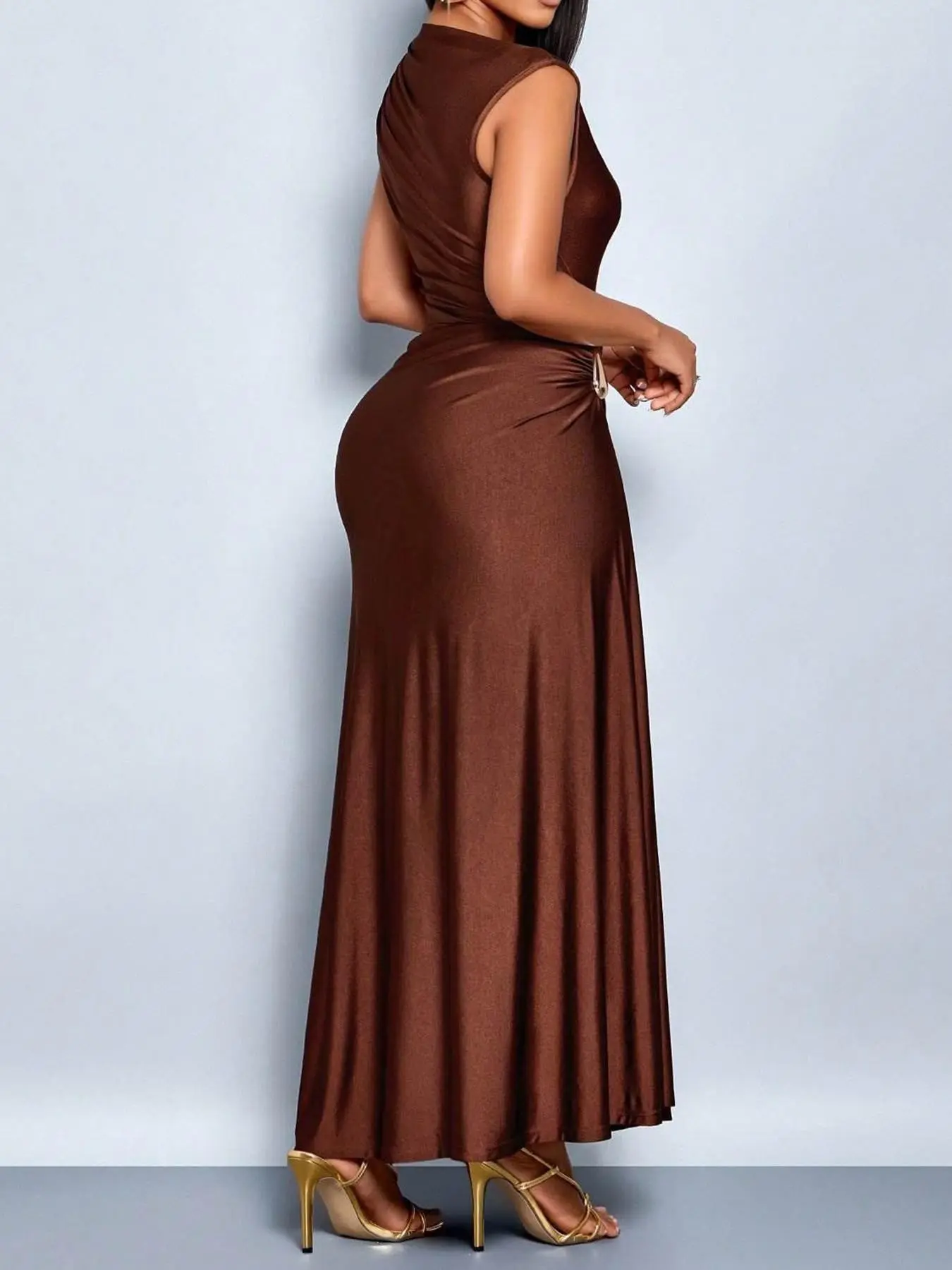 Women’s Asymmetric Maxi Dress with Metal Buckle