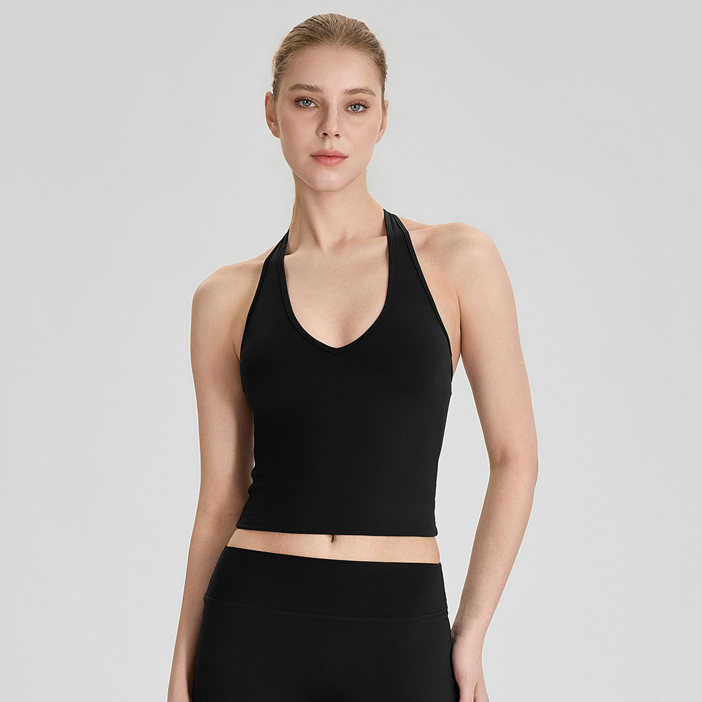 Women’s High-Support Halter Yoga Tank Top with Built-In Bra – Open-Back, Breathable & Stretchy for Yoga, Pilates, Running, Casual Wear, Travel & Camping