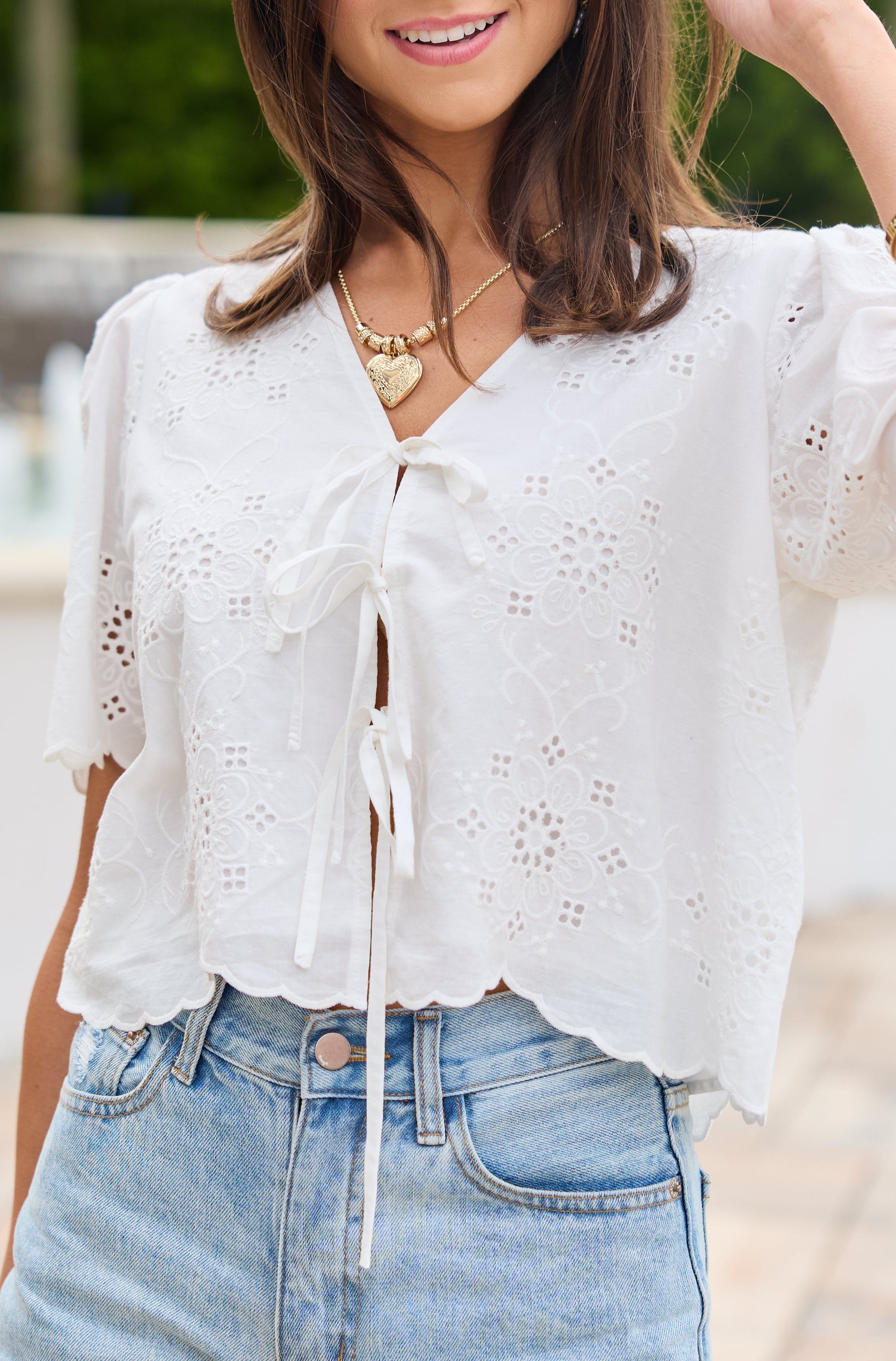Lvory Tie Front Eyelet Blouse