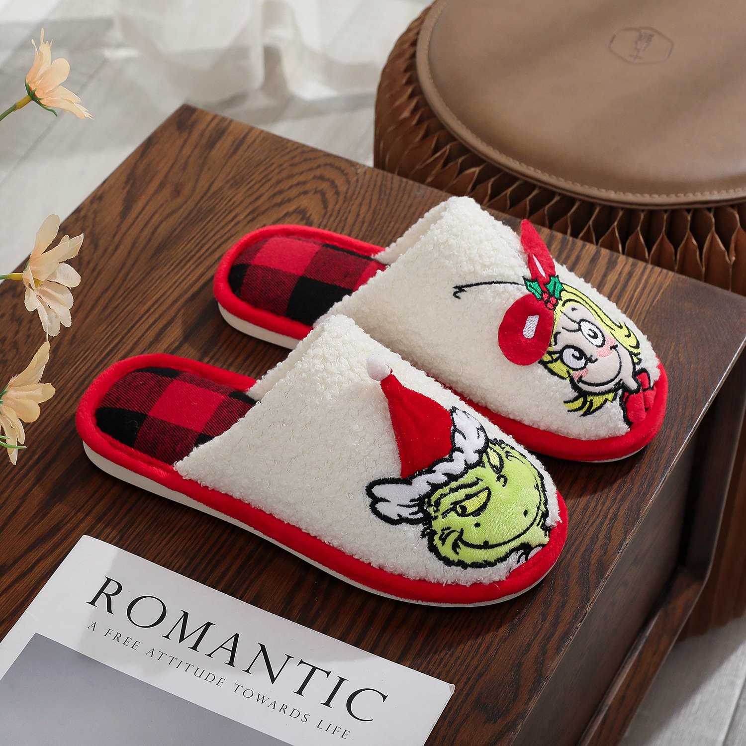 OLYRA Christmas Cozy Plush Slippers