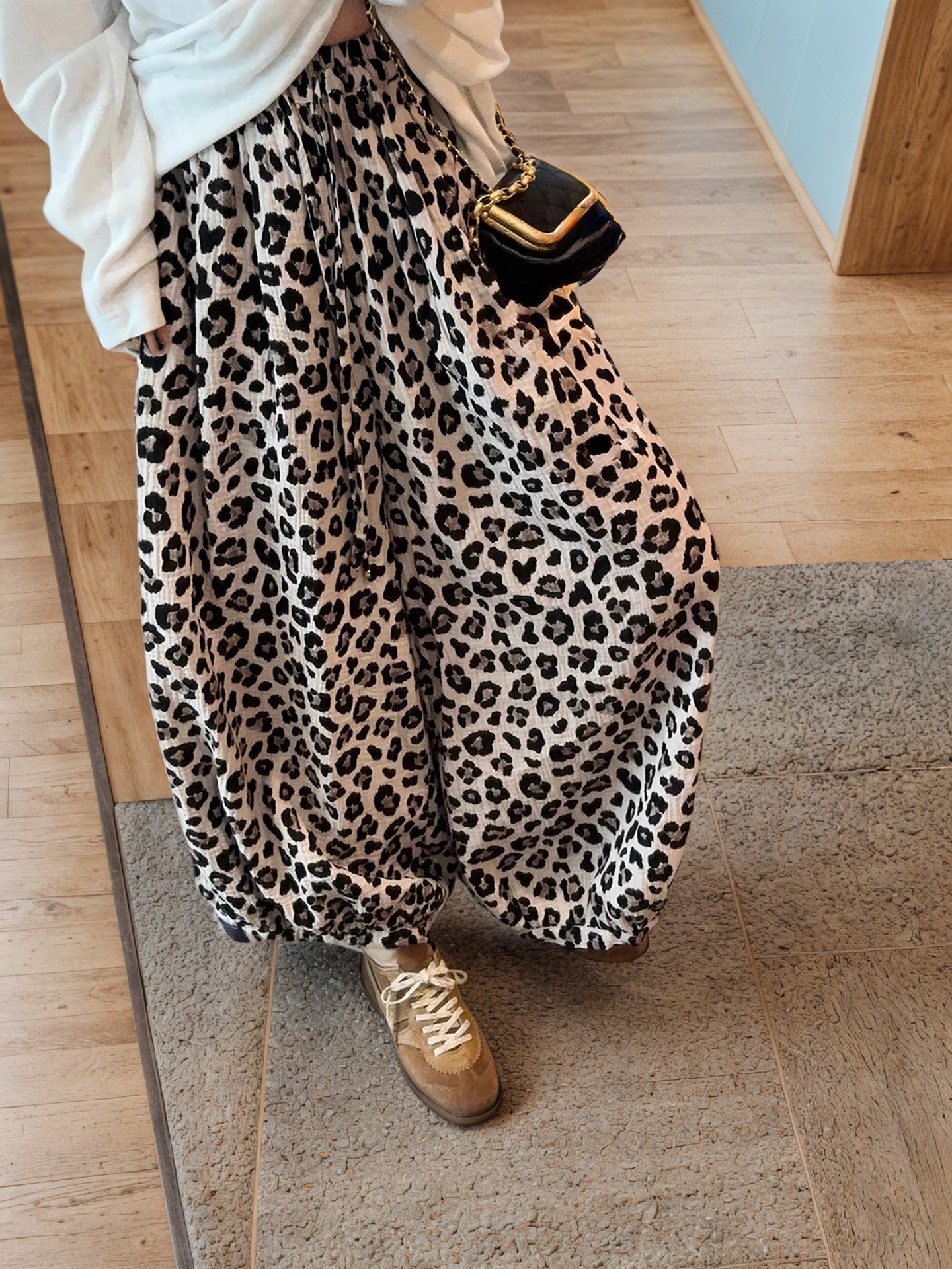 Women’s Leopard Print Cropped Wide-Leg Pants – Relaxed Casual Trousers
