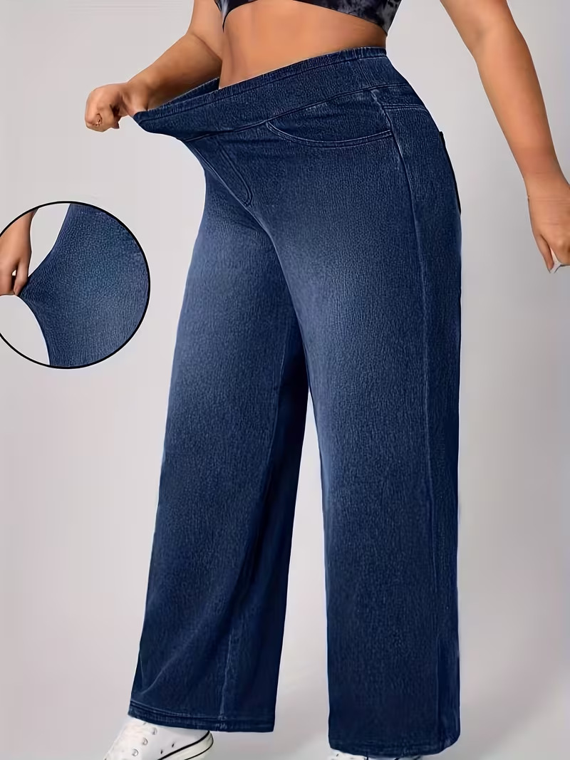 LADIES 360 STRETCHY WIDE LEG HIGH WAIST COTTON JEANS BREATHABLE COTTON SUPER STRTETCH FITS 3 SIZES FROM SIZE 8-24 PLUS SIZE LADIES JEANS