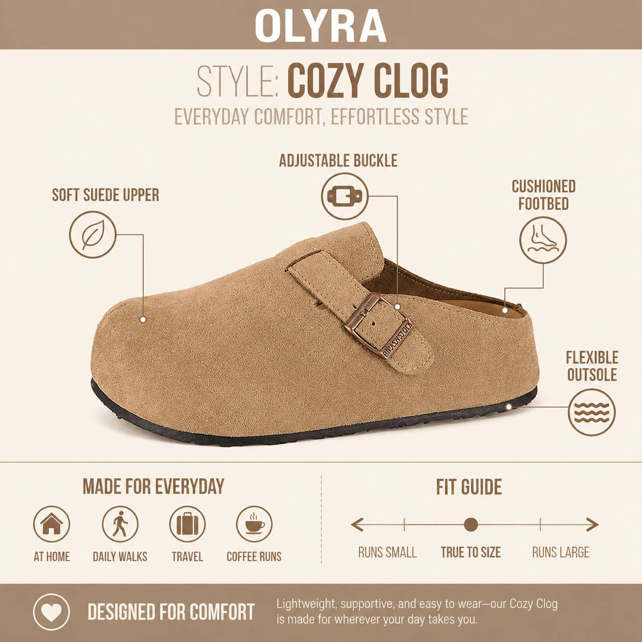 OLYRA Genuine Suede Slingback Clogs for Women | Genuine Leather Casual Shoes for Women with Memory Foam Cushioned Insoles, Adjustable  Strap
