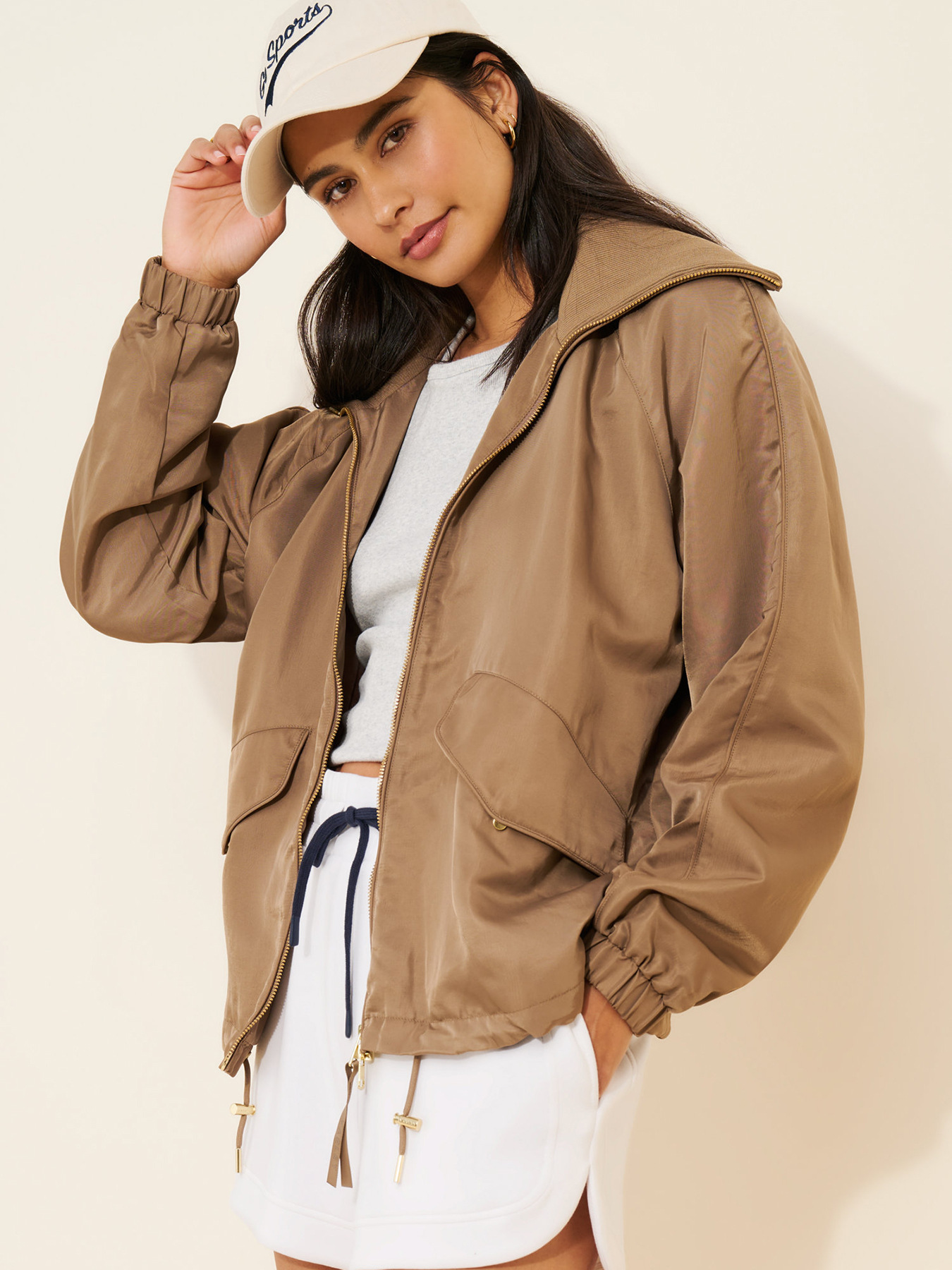 Women’s Cropped Half-Zip Windbreaker Jacket – Relaxed Fit