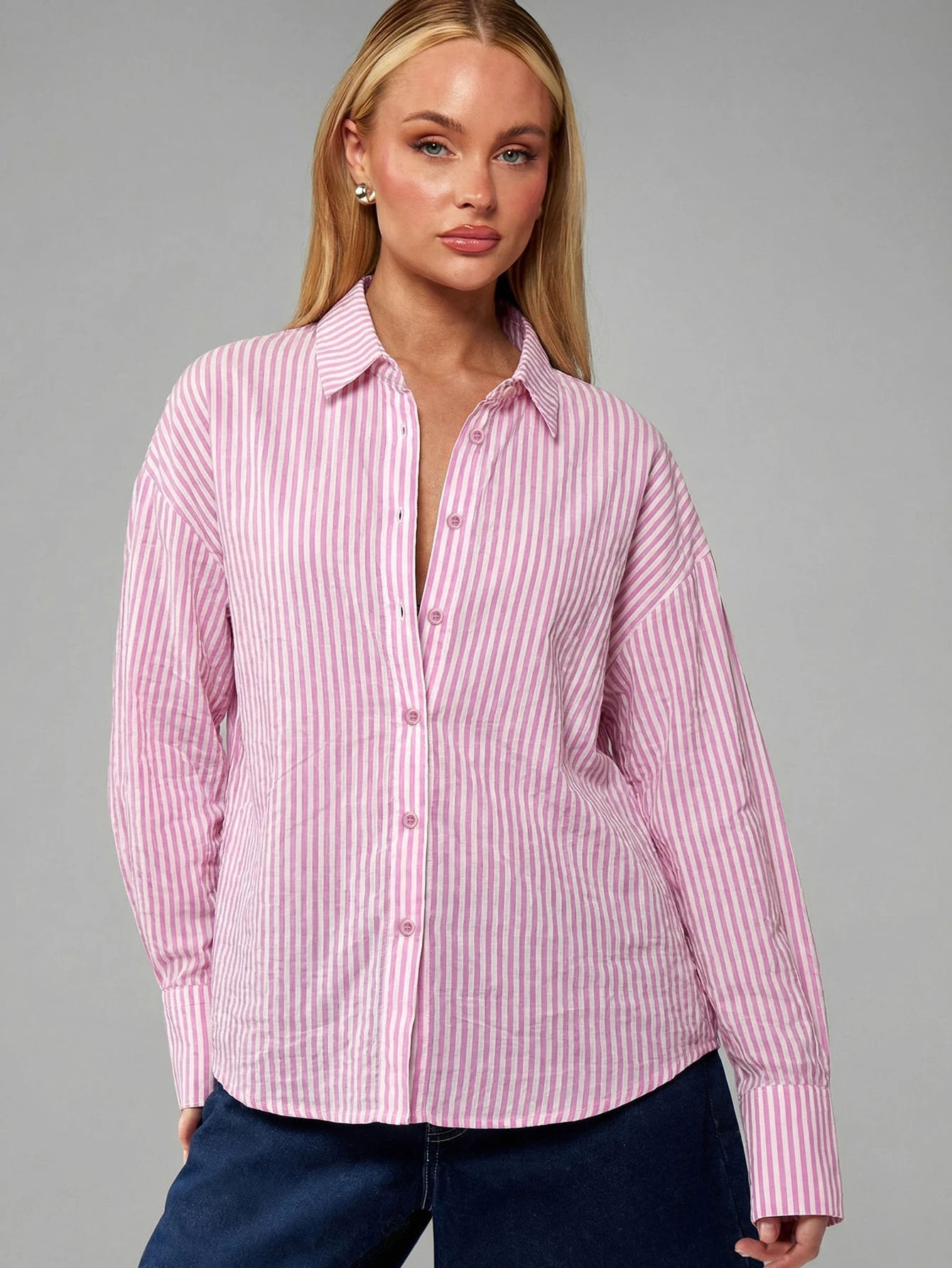Women’s Vintage  Striped Oversized Button-Up Shirt