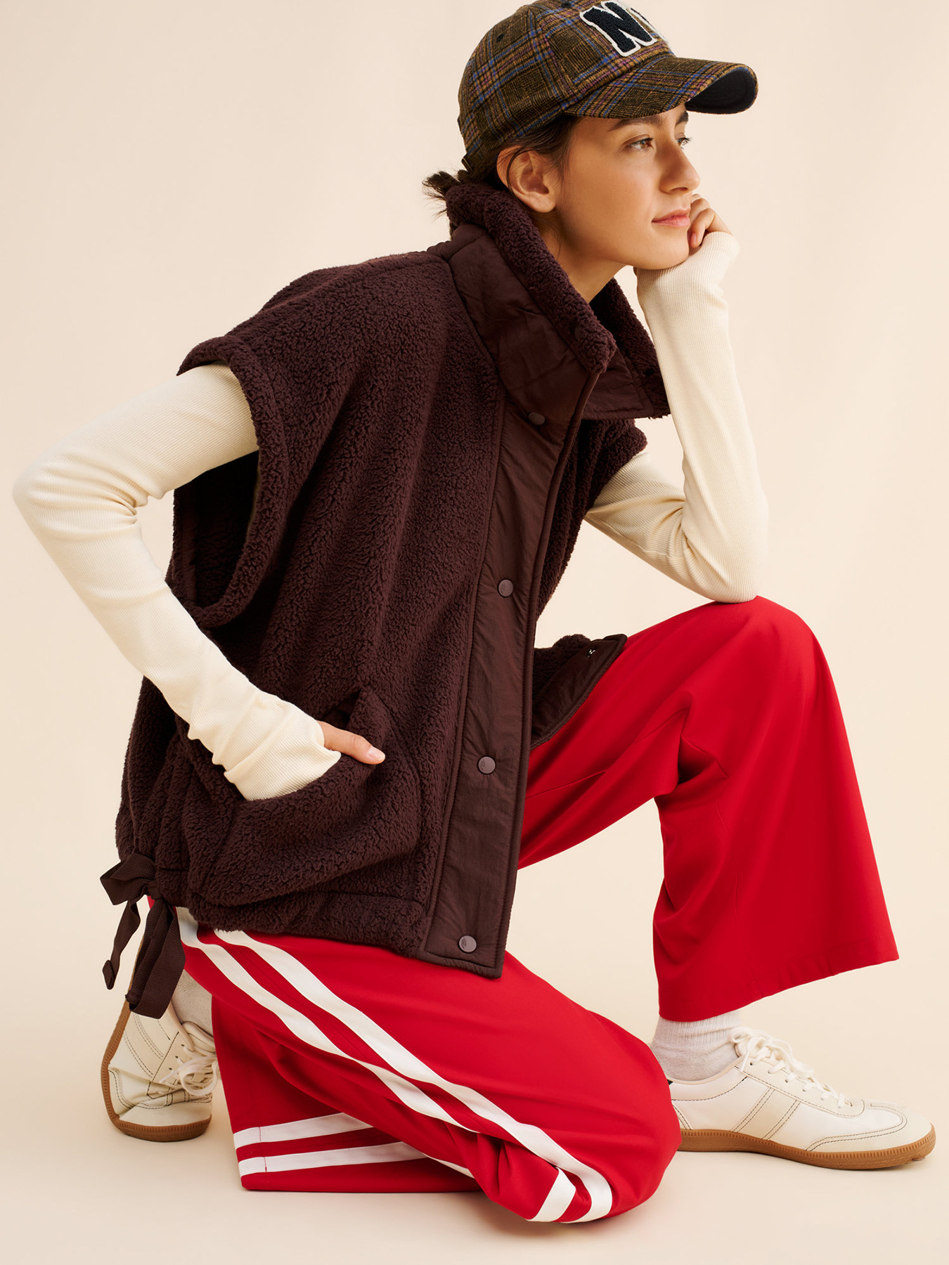 Women’s Sherpa Fleece Stand-Collar Vest – Loose Fit Outdoor Warm Gilet