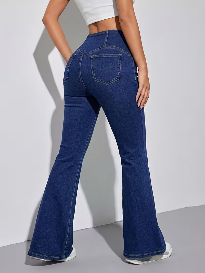  LADIES 360 STRETCHY WIDE LEG HIGH WAIST COTTON JEANS BREATHABLE COTTON SUPER STRTETCH FITS 3 SIZES FROM SIZE 8-24 PLUS SIZE LADIES JEANS