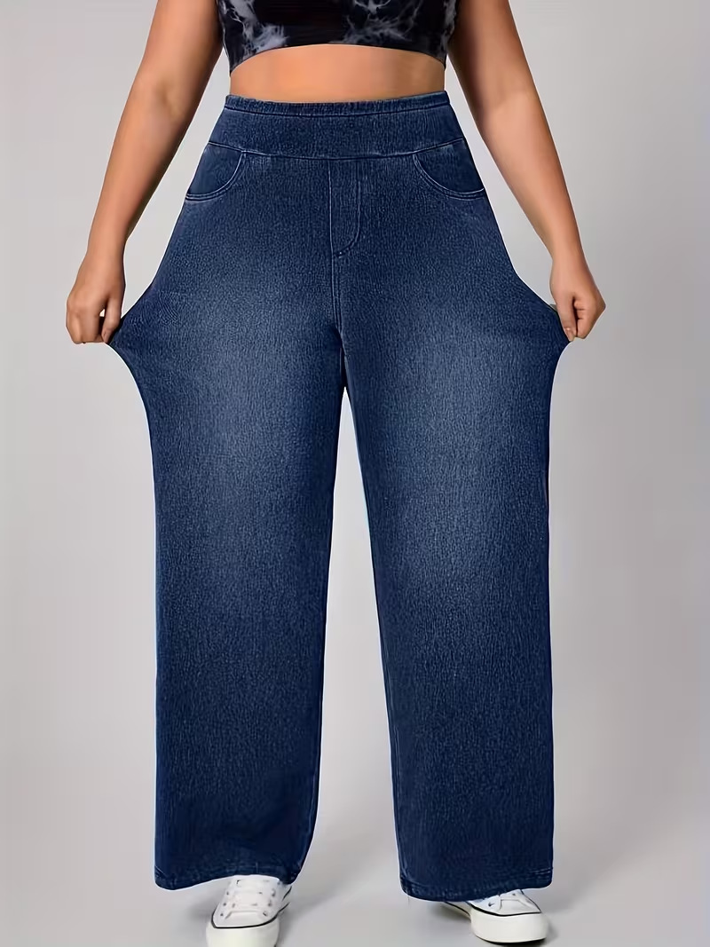 LADIES 360 STRETCHY WIDE LEG HIGH WAIST COTTON JEANS BREATHABLE COTTON SUPER STRTETCH FITS 3 SIZES FROM SIZE 8-24 PLUS SIZE LADIES JEANS