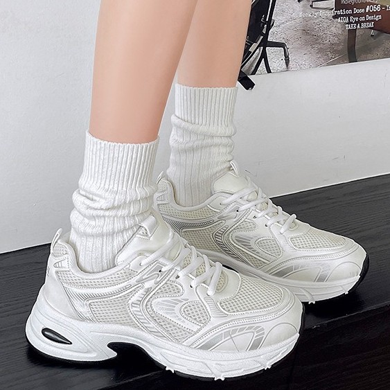 Women's White Full-Mesh Platform Sneakers