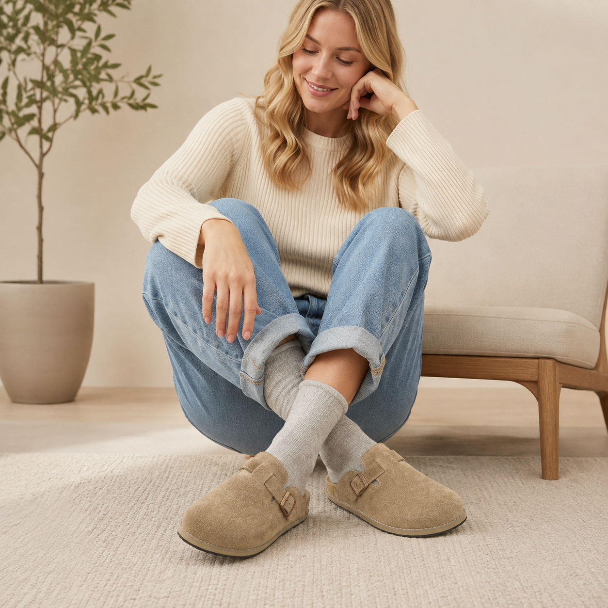OLYRA Genuine Suede Slingback Clogs for Women | Genuine Leather Casual Shoes for Women with Memory Foam Cushioned Insoles, Adjustable  Strap