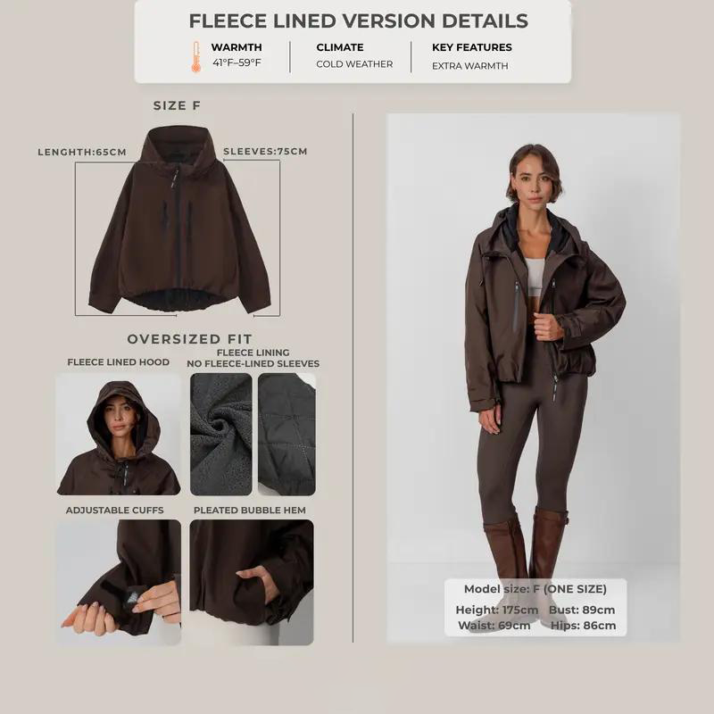 Women’s Hooded Rain Jacket – Short Waterproof Windbreaker with Pleated Hem