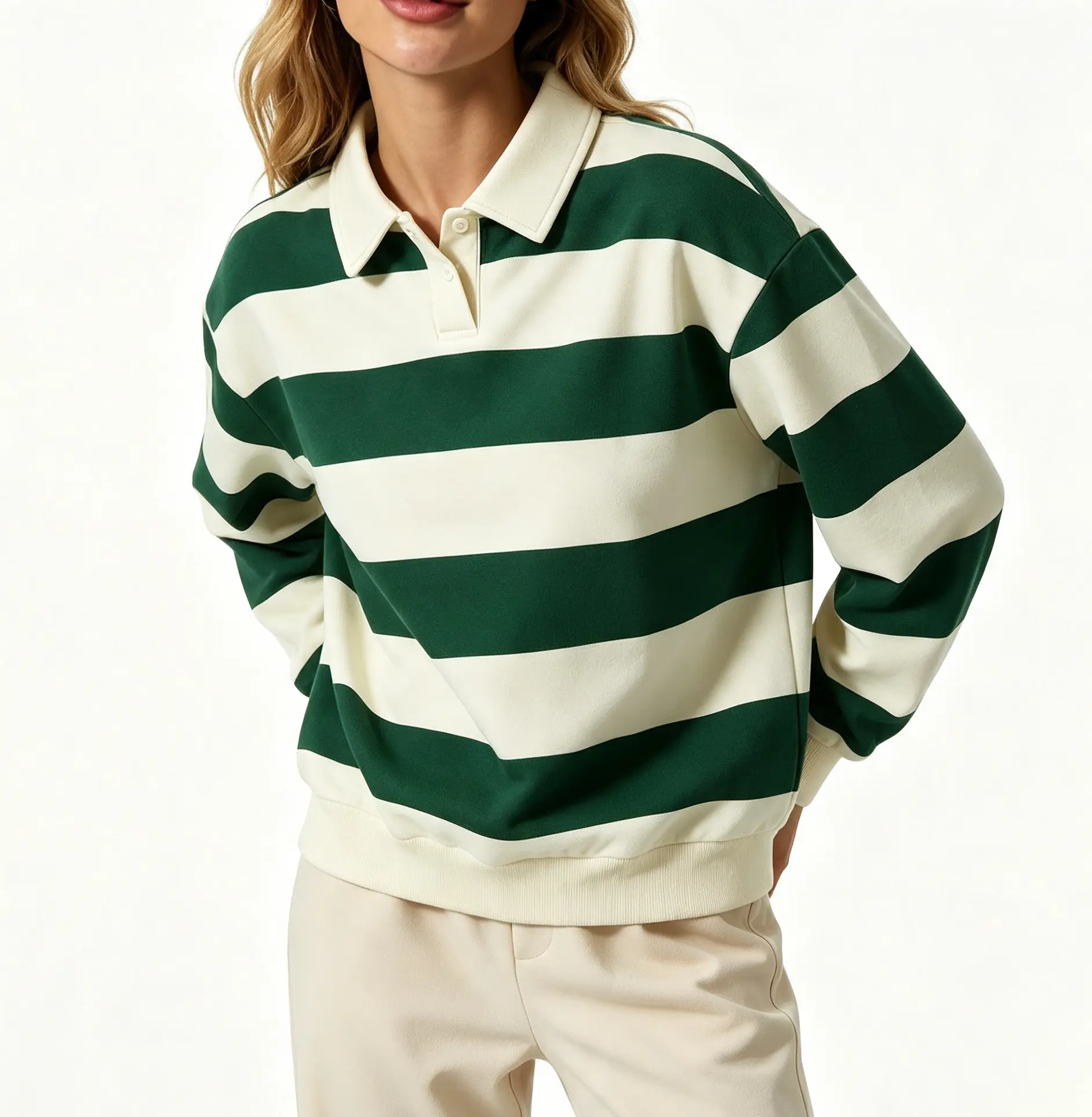 Women’s Fall New Arrival Striped Polo Sweatshirt