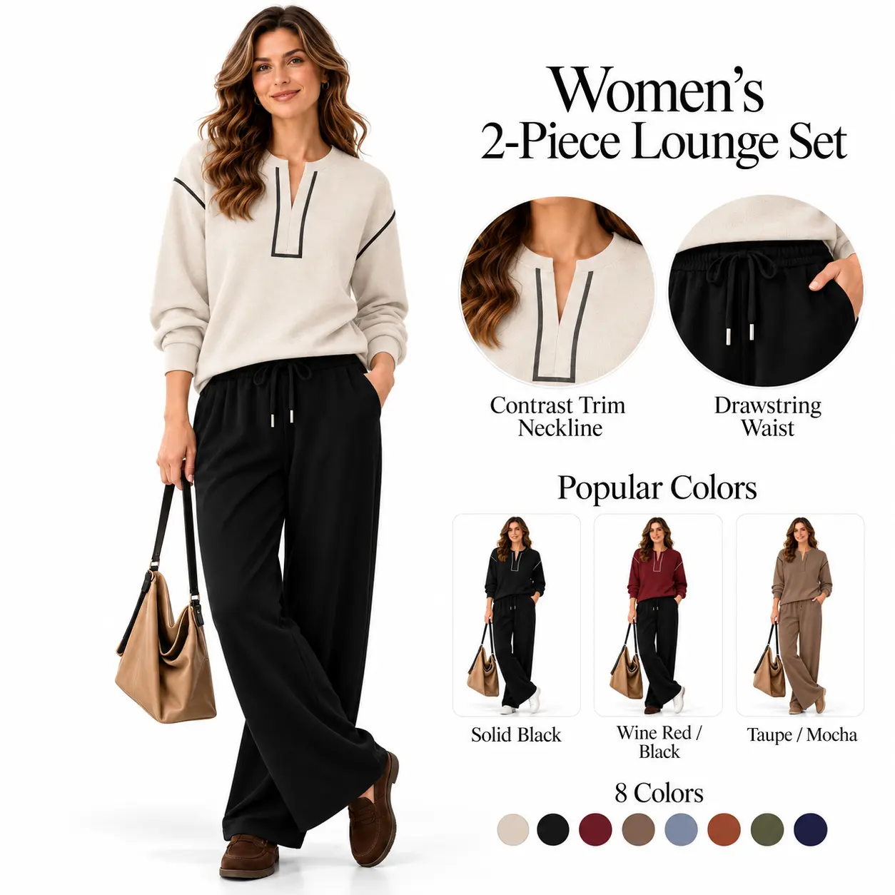  2-Piece Lounge Set, Long Sleeve Pants Top Set