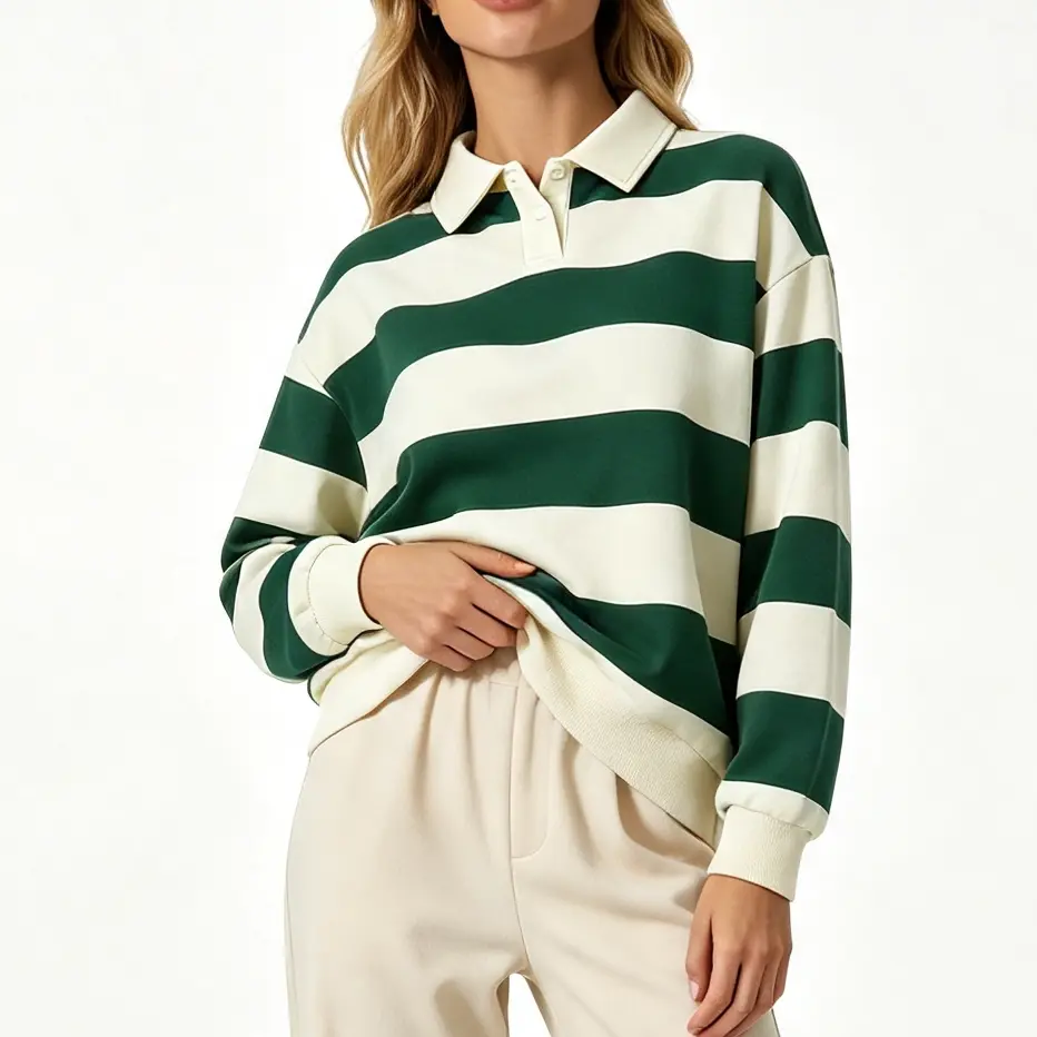 Women’s Fall New Arrival Striped Polo Sweatshirt