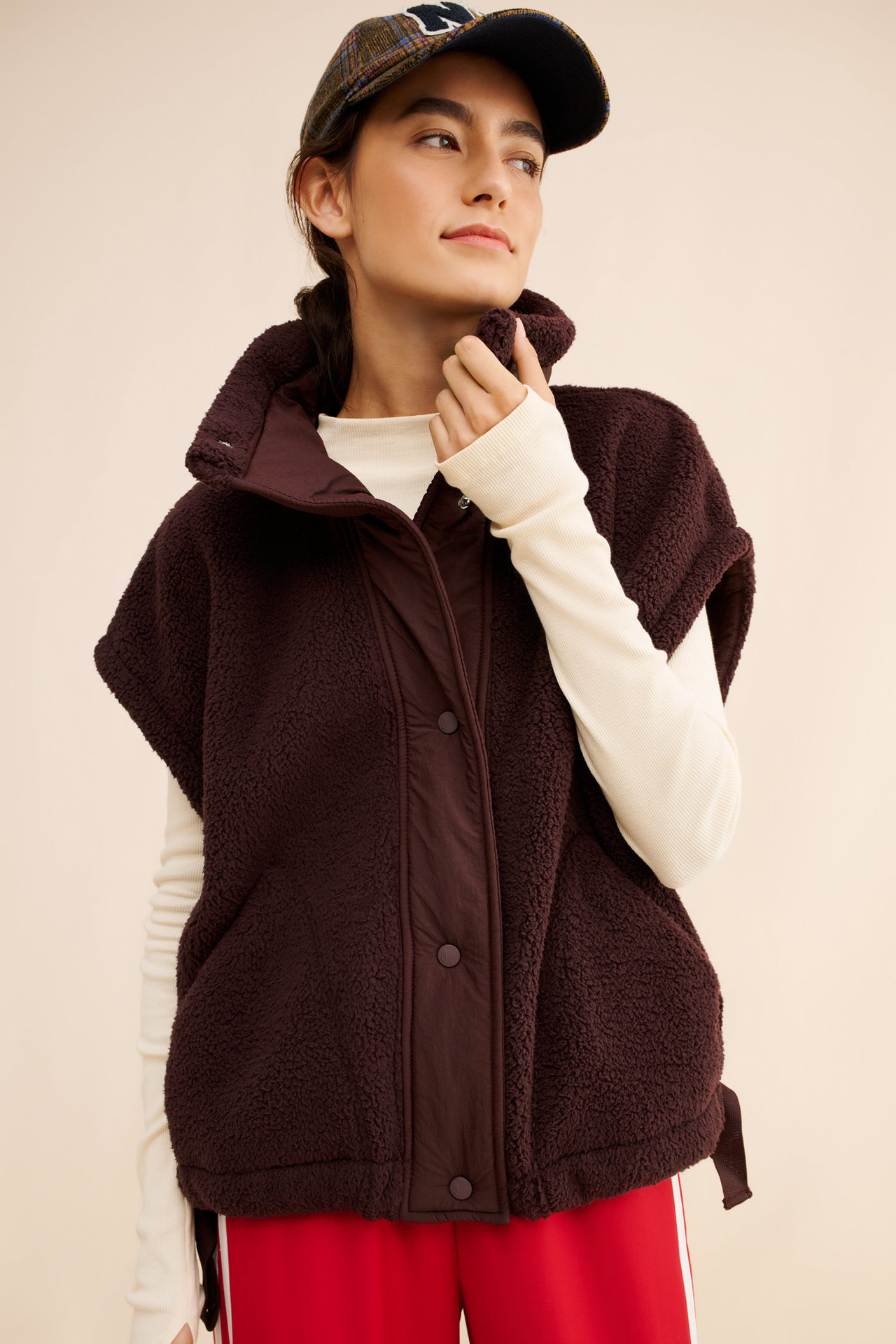 Women’s Sherpa Fleece Stand-Collar Vest – Loose Fit Outdoor Warm Gilet