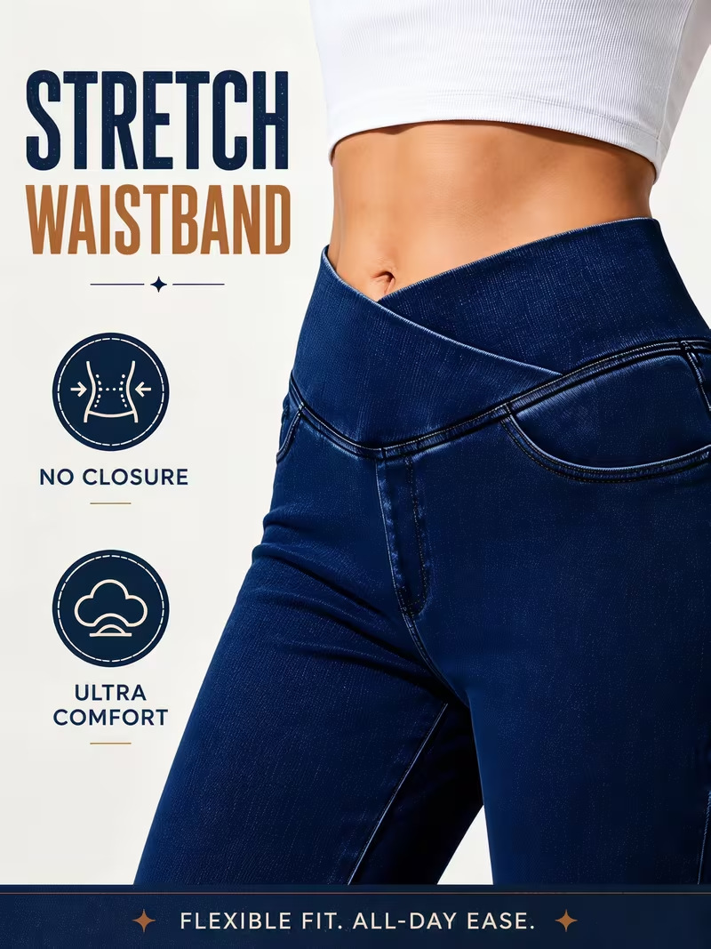  LADIES 360 STRETCHY WIDE LEG HIGH WAIST COTTON JEANS BREATHABLE COTTON SUPER STRTETCH FITS 3 SIZES FROM SIZE 8-24 PLUS SIZE LADIES JEANS