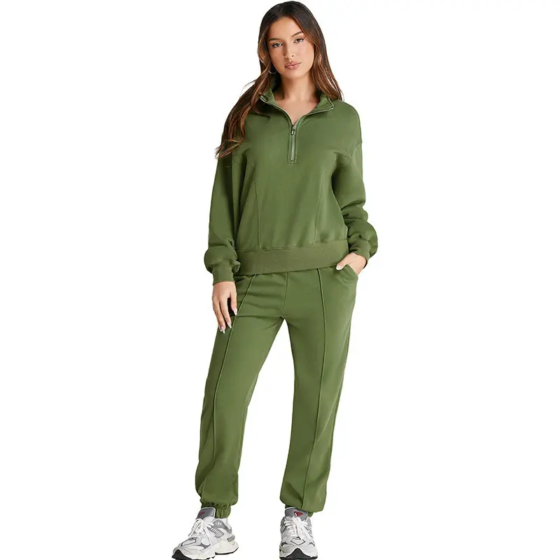 Women Solid Hoodie Tracksuit Long Sleeve Two Piece Casual Sweatsuit Set