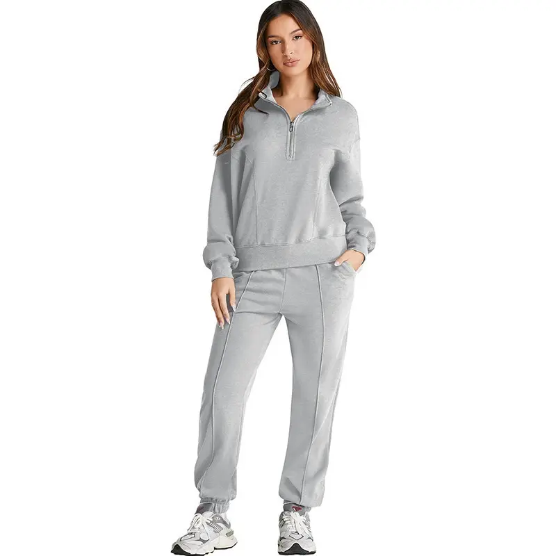 Women Solid Hoodie Tracksuit Long Sleeve Two Piece Casual Sweatsuit Set