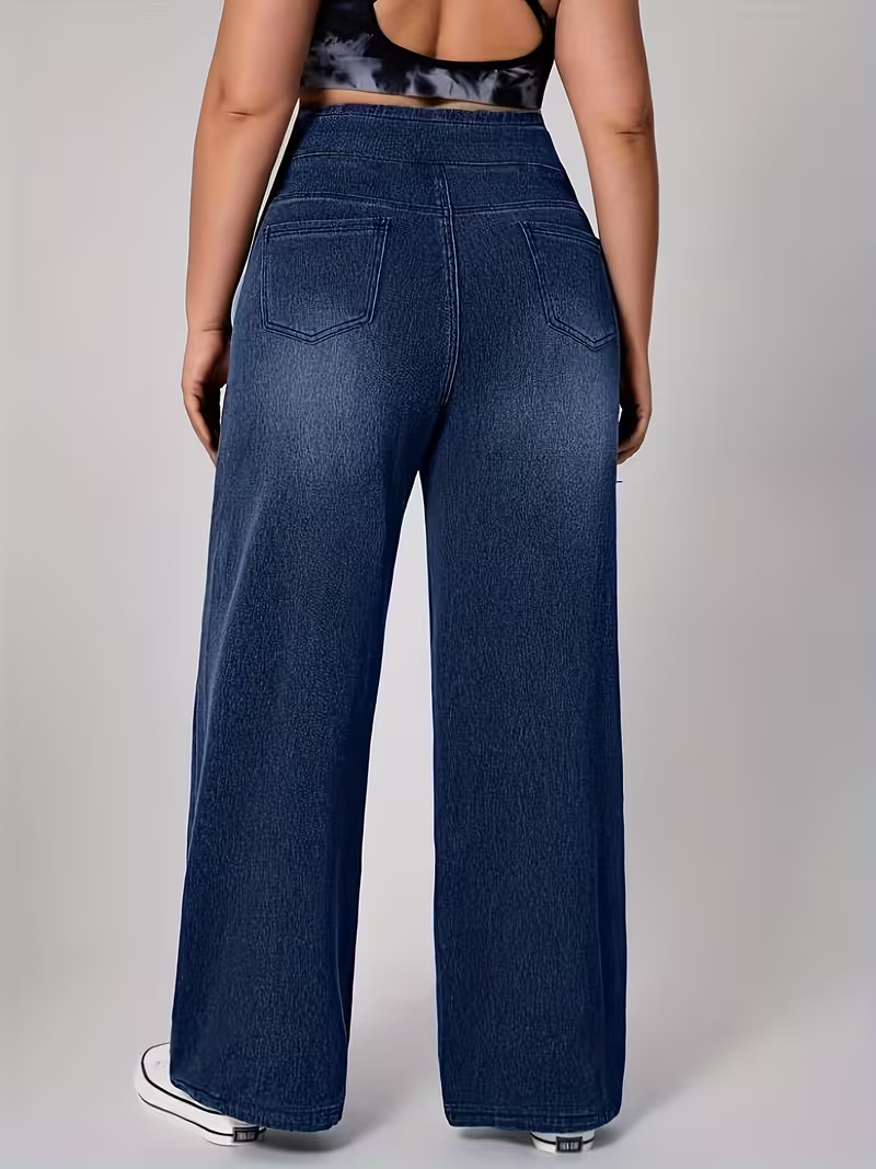 LADIES 360 STRETCHY WIDE LEG HIGH WAIST COTTON JEANS BREATHABLE COTTON SUPER STRTETCH FITS 3 SIZES FROM SIZE 8-24 PLUS SIZE LADIES JEANS