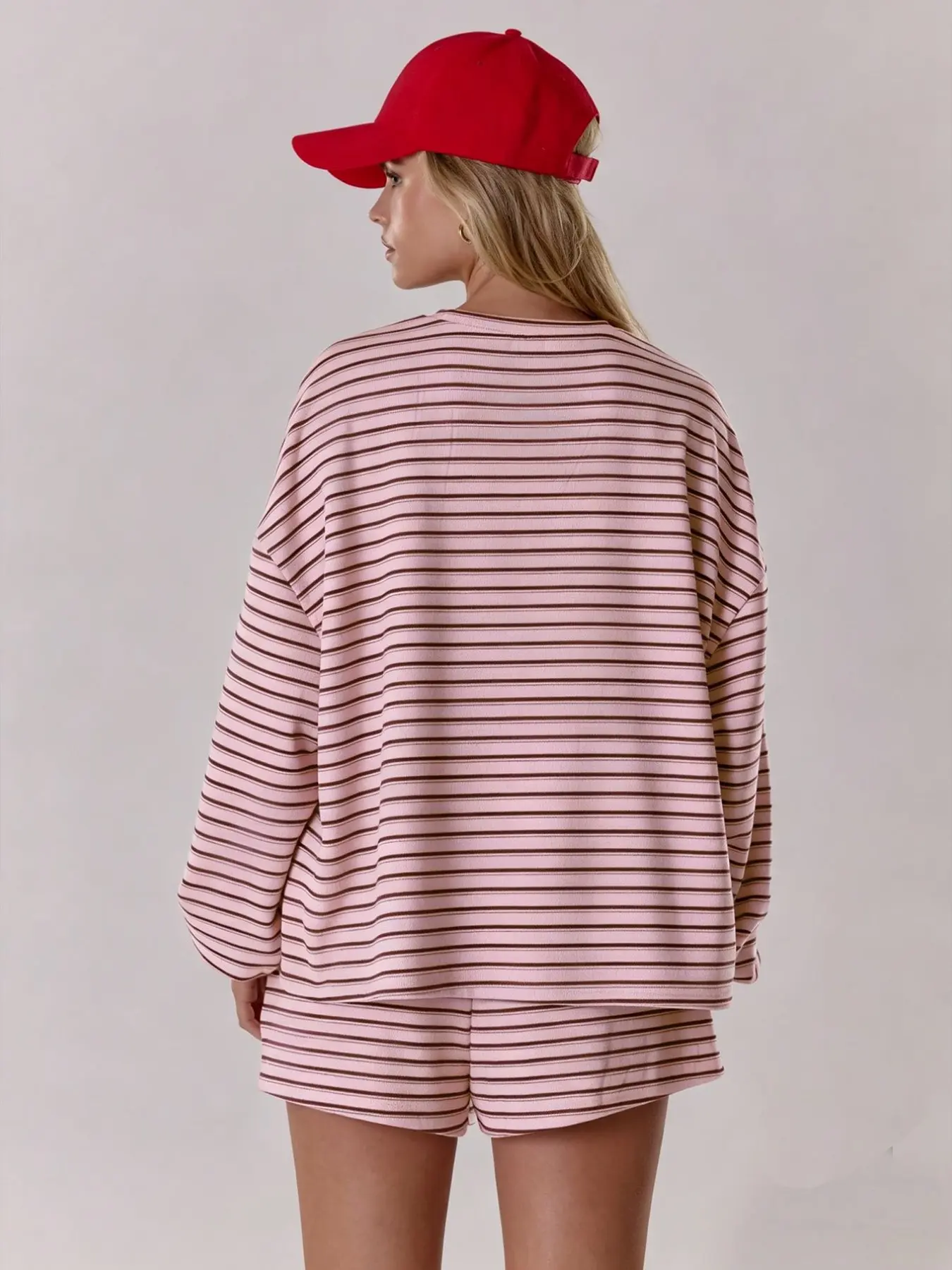 Women's Striped Lounge Set with Pocket Shorts