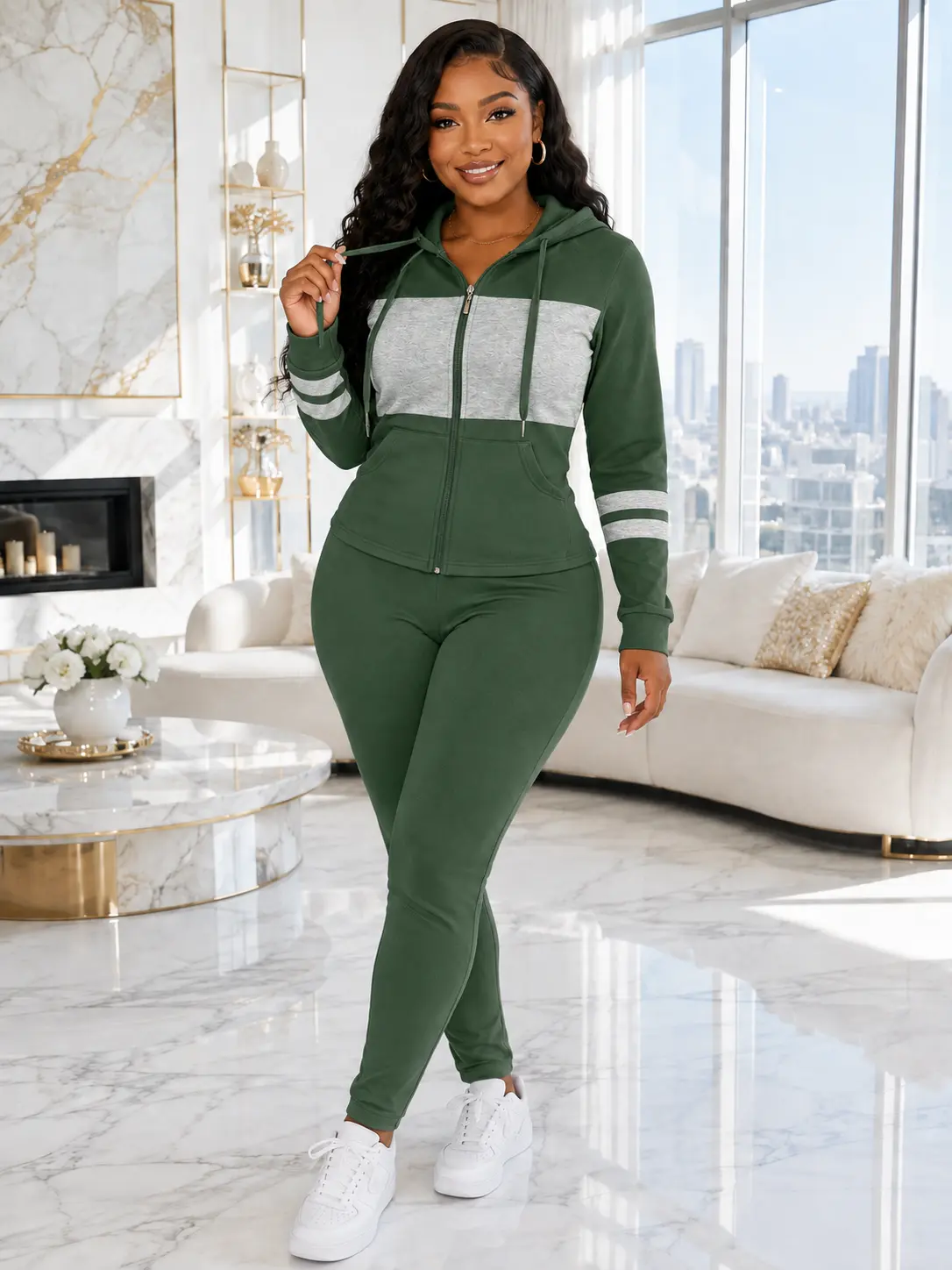 Women’s Casual Hooded Jacket & Trousers Set – Autumn/Winter