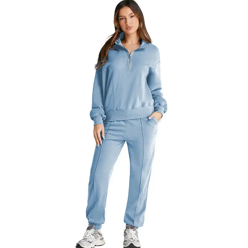 Women Solid Hoodie Tracksuit Long Sleeve Two Piece Casual Sweatsuit Set