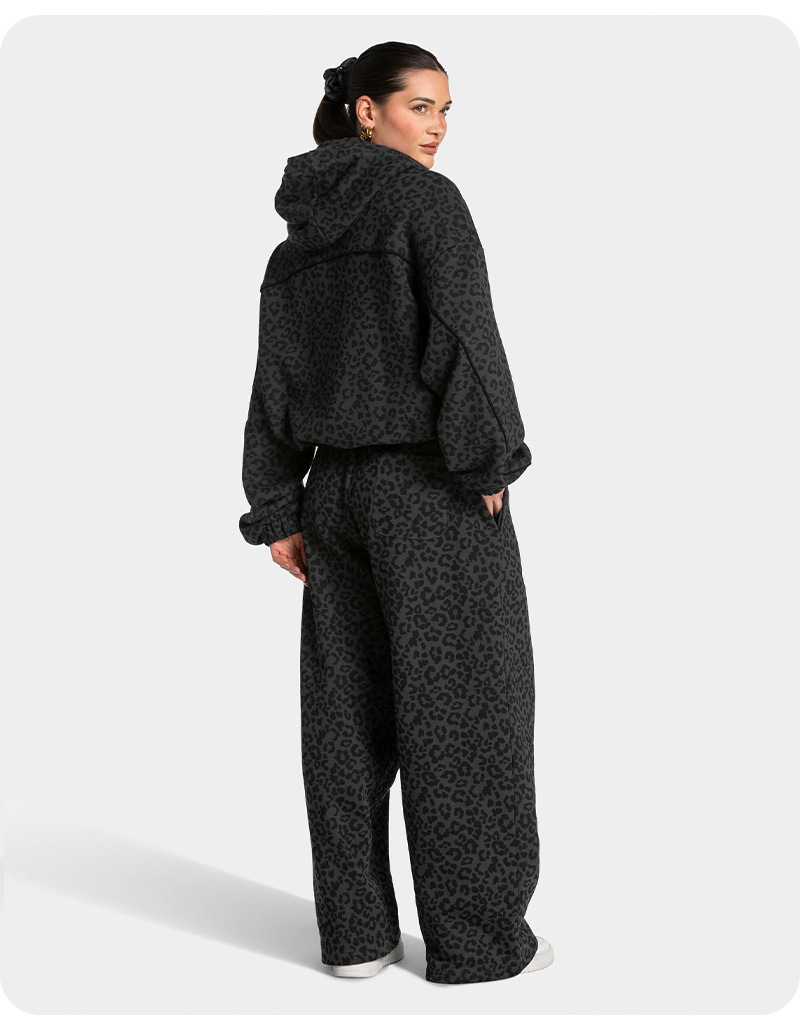 Women’s New Leopard Print Hooded Sportswear Set – Quick-Dry, Breathable & Relaxed 