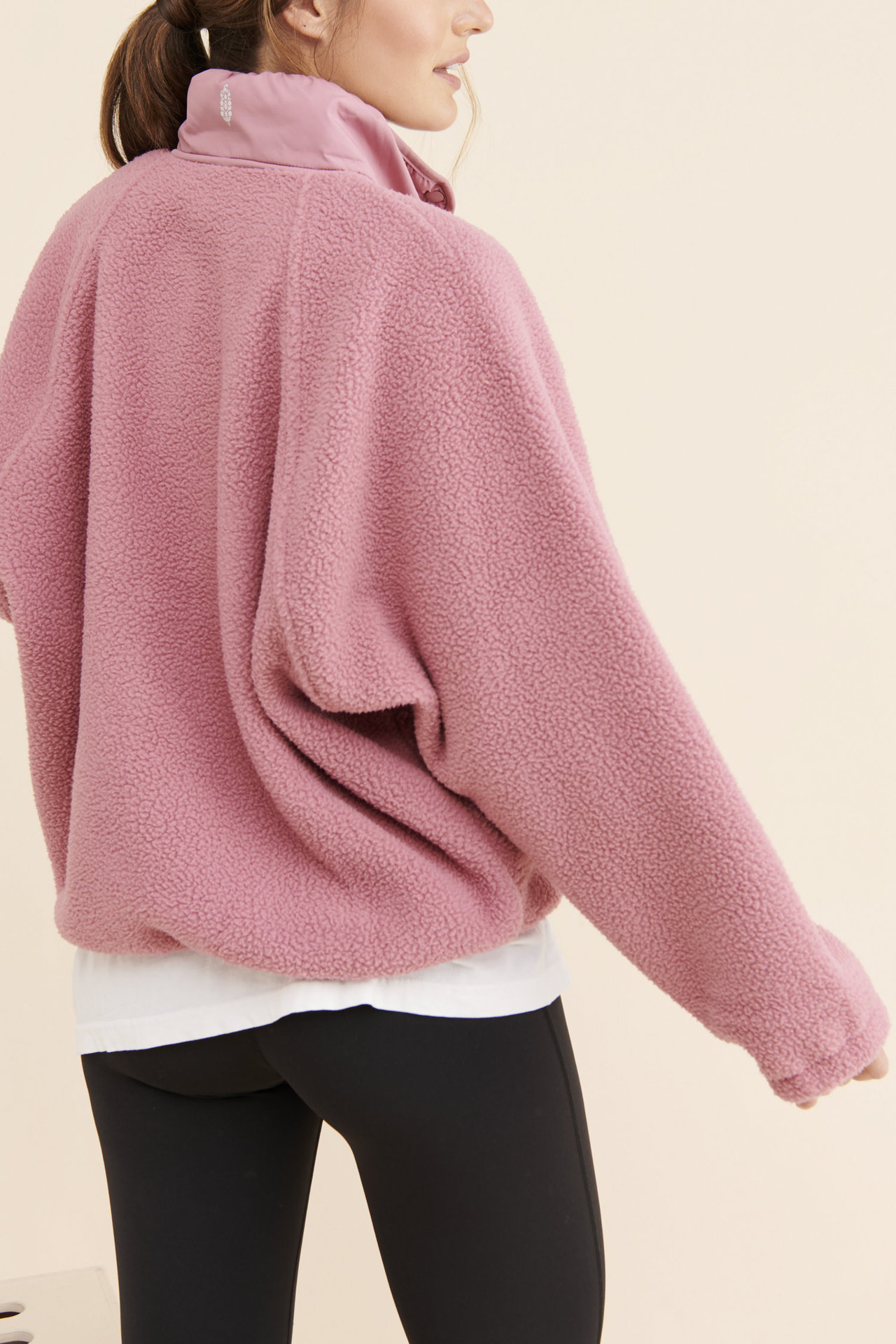 Women’s Color-Block Fleece Jacket with Stand Collar, Zipper & Snap Closure