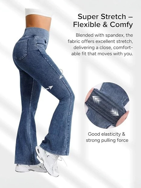  LADIES 360 STRETCHY WIDE LEG HIGH WAIST COTTON JEANS BREATHABLE COTTON SUPER STRTETCH FITS 3 SIZES FROM SIZE 8-24 PLUS SIZE LADIES JEANS