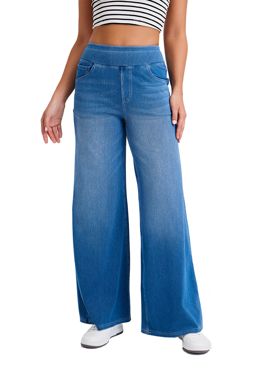 LADIES 360 STRETCHY WIDE LEG HIGH WAIST COTTON JEANS BREATHABLE COTTON SUPER STRTETCH FITS 3 SIZES FROM SIZE 8-24 PLUS SIZE LADIES JEANS