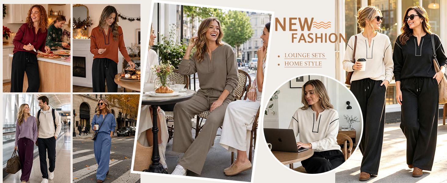 Women's WIHOLL 2-Piece Casual Lounge Set, Fashion Fall Outfits Pants & Top Set
