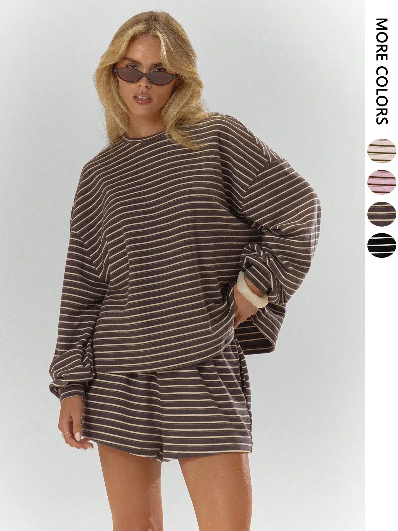 Women's Striped Lounge Set with Pocket Shorts
