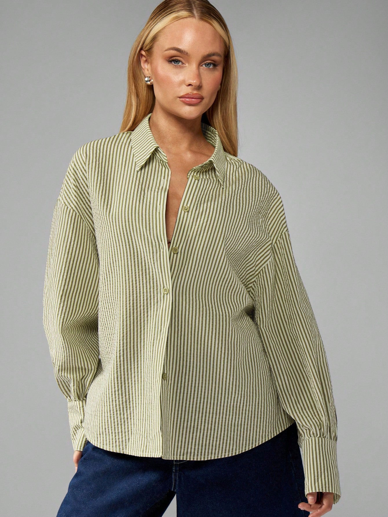 Women’s Vintage  Striped Oversized Button-Up Shirt