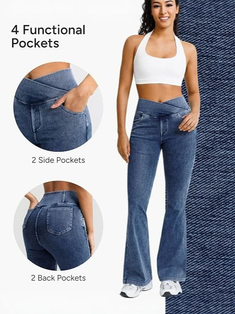  LADIES 360 STRETCHY WIDE LEG HIGH WAIST COTTON JEANS BREATHABLE COTTON SUPER STRTETCH FITS 3 SIZES FROM SIZE 8-24 PLUS SIZE LADIES JEANS