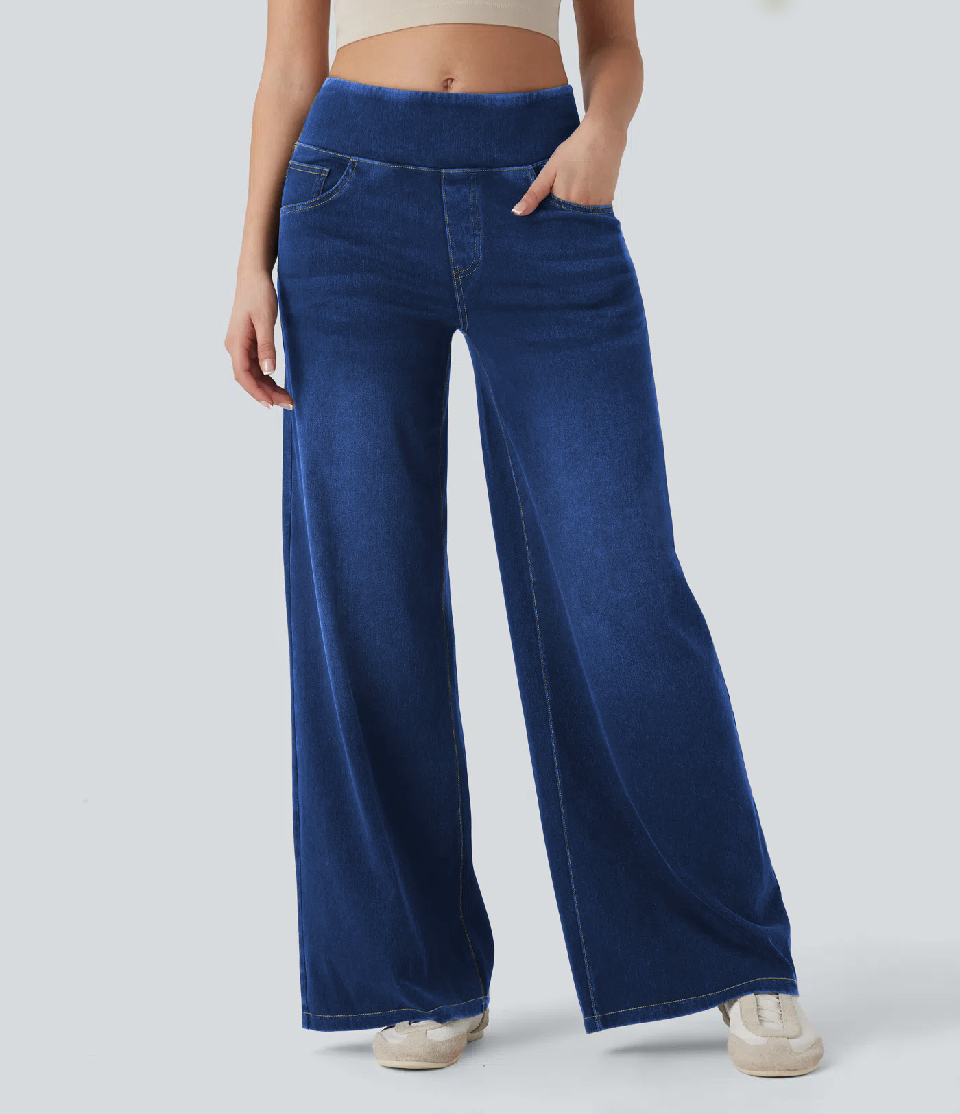LADIES 360 STRETCHY WIDE LEG HIGH WAIST COTTON JEANS BREATHABLE COTTON SUPER STRTETCH FITS 3 SIZES FROM SIZE 8-24 PLUS SIZE LADIES JEANS