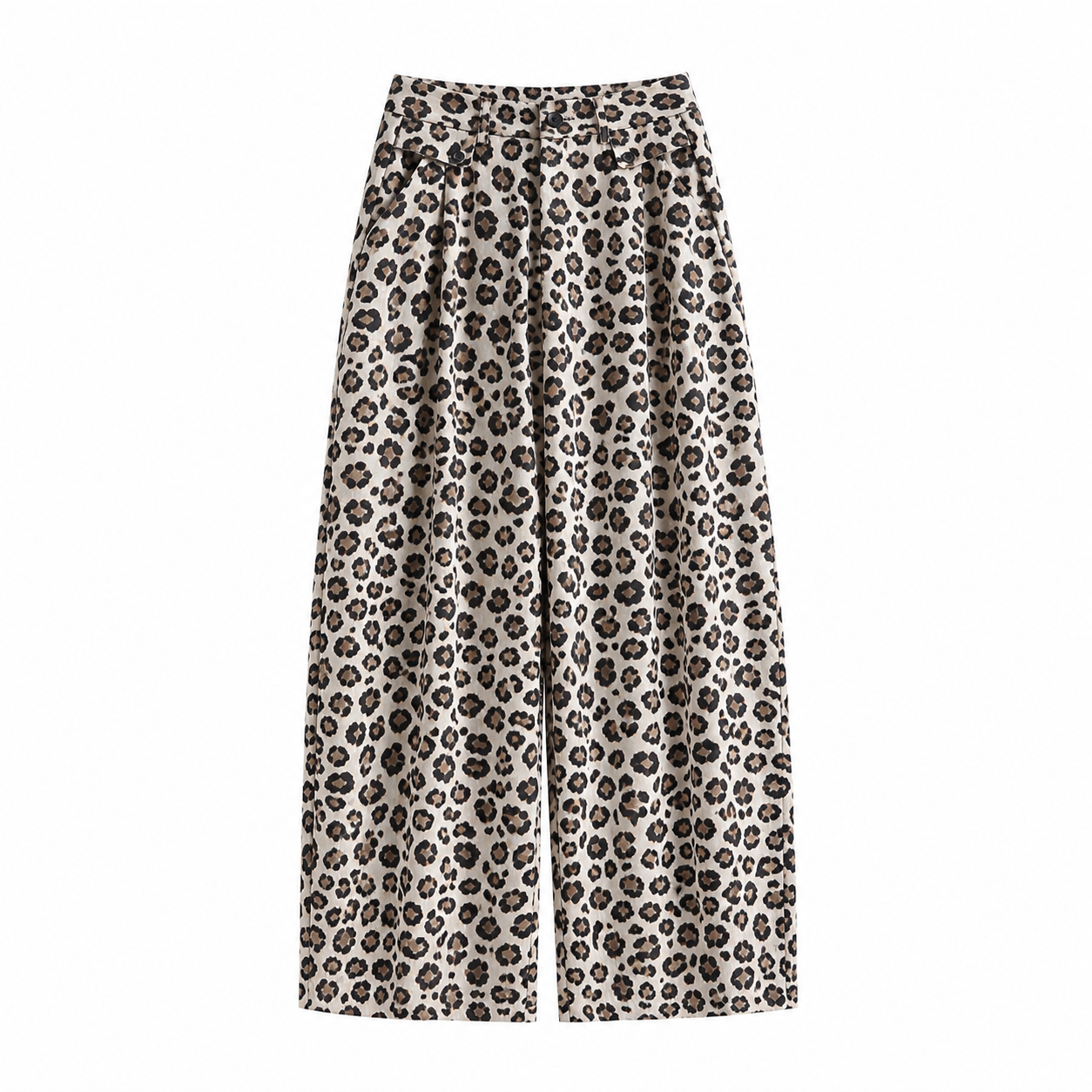 Women’s Leopard Print Cropped Wide-Leg Pants – Relaxed Casual Trousers